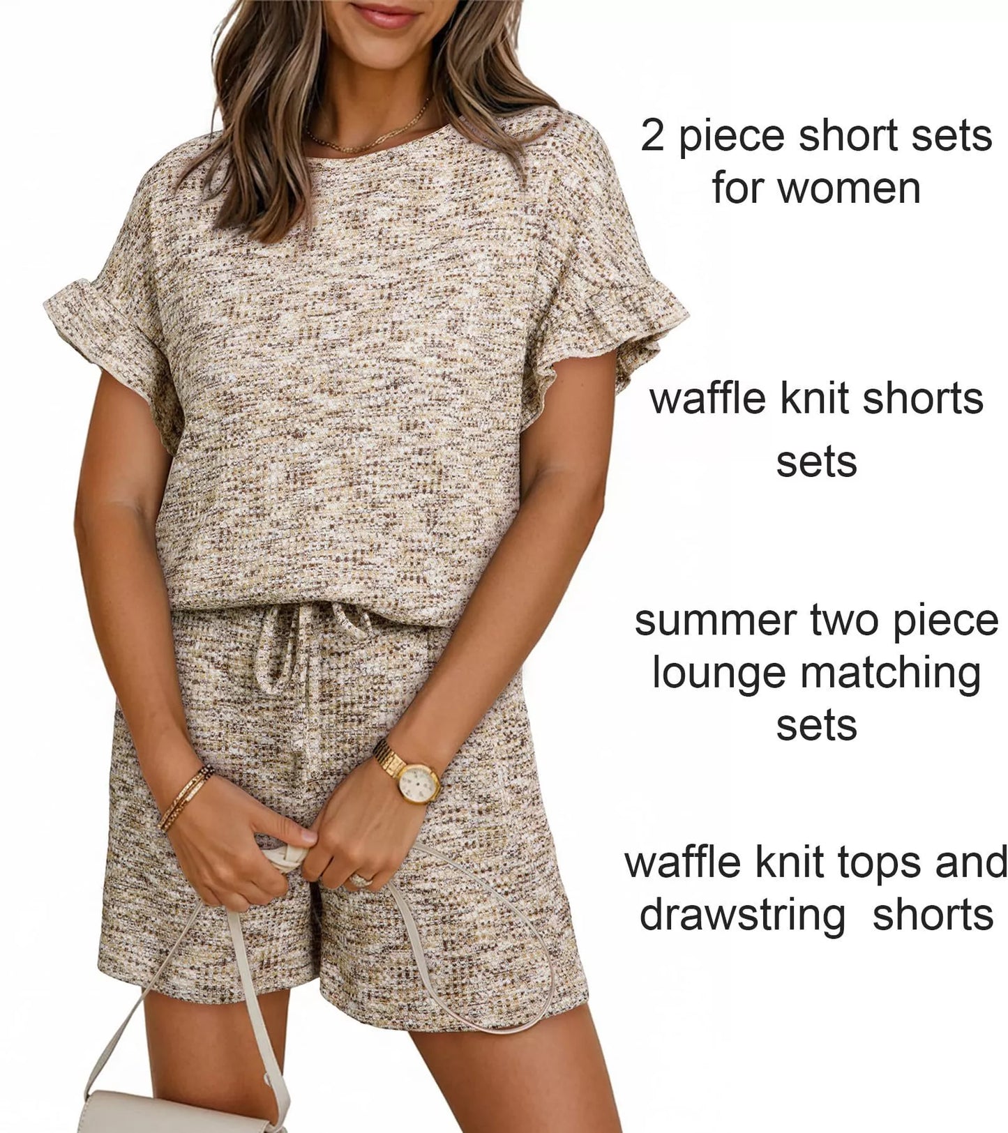 Ruffle Sleeve Textured Top and Shorts Set  Shop One Place