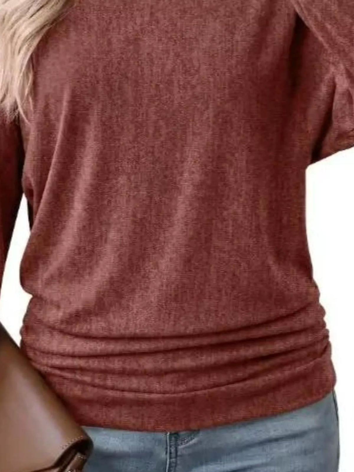 Women's Long Sleeve Crew Neck T-Shirt with Ruched Hem – view 16