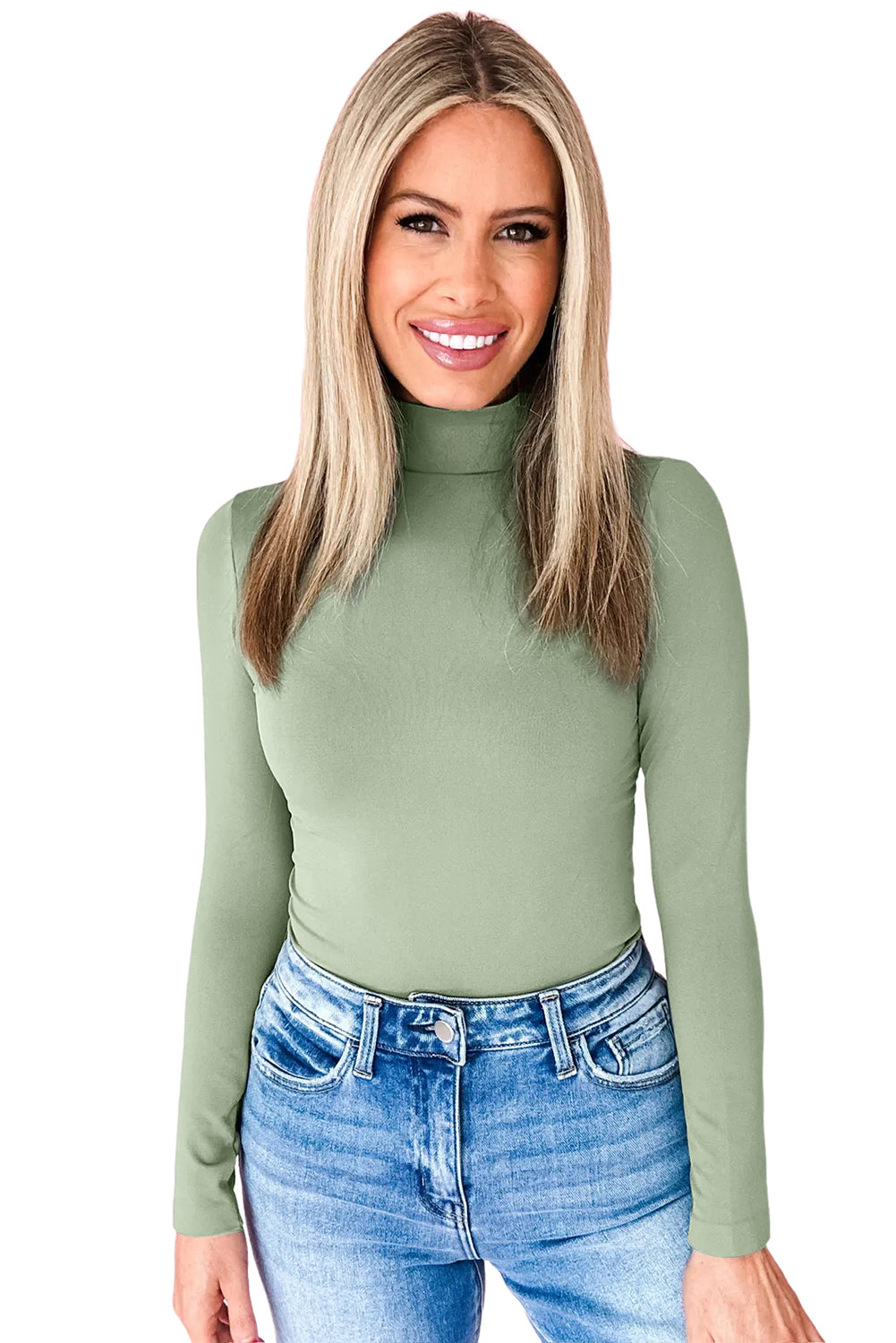 Slim Fit High Neck Long Sleeve Basic Top