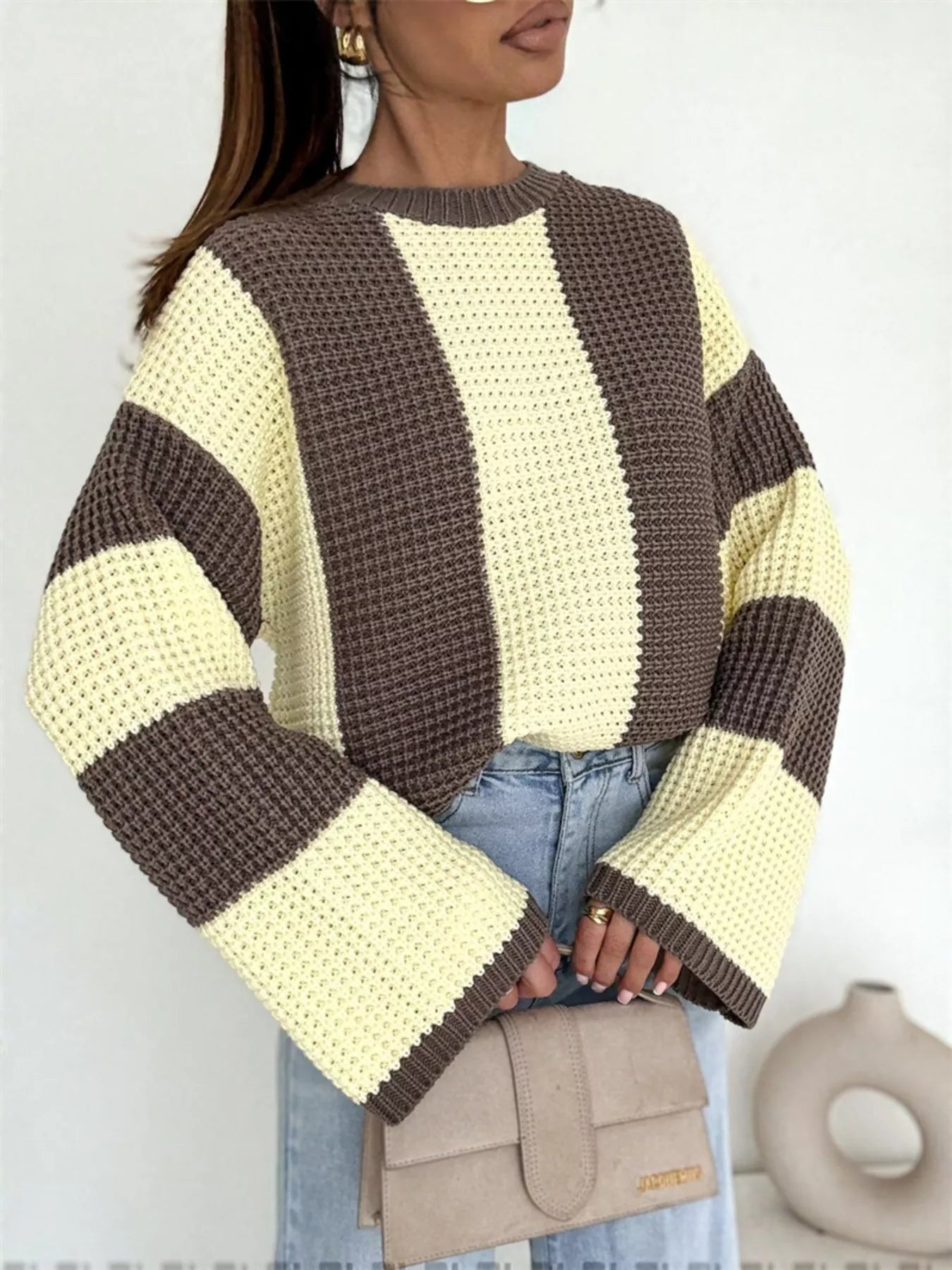 Color Block Long Sleeve Sweater  Shop One Place