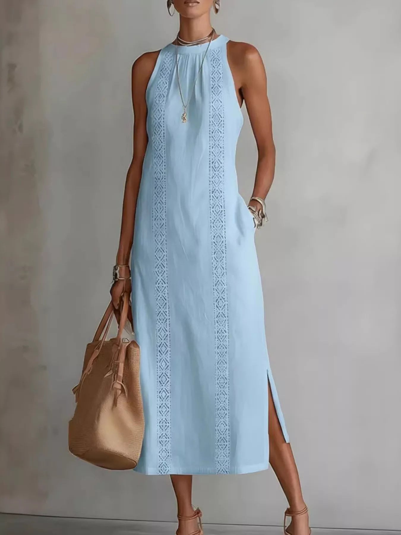 Full Size Side Slit Sleeveless Midi Dress Plus Size  Shop One Place