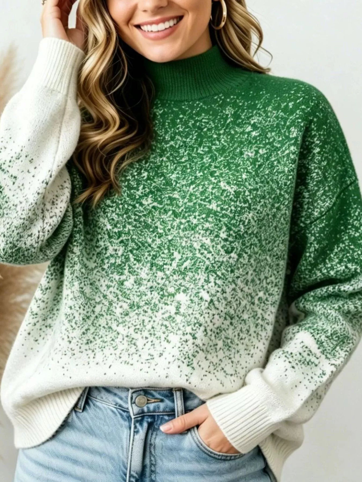 Gradient Turtleneck Long Sleeve Sweater in Black, Purple or Green