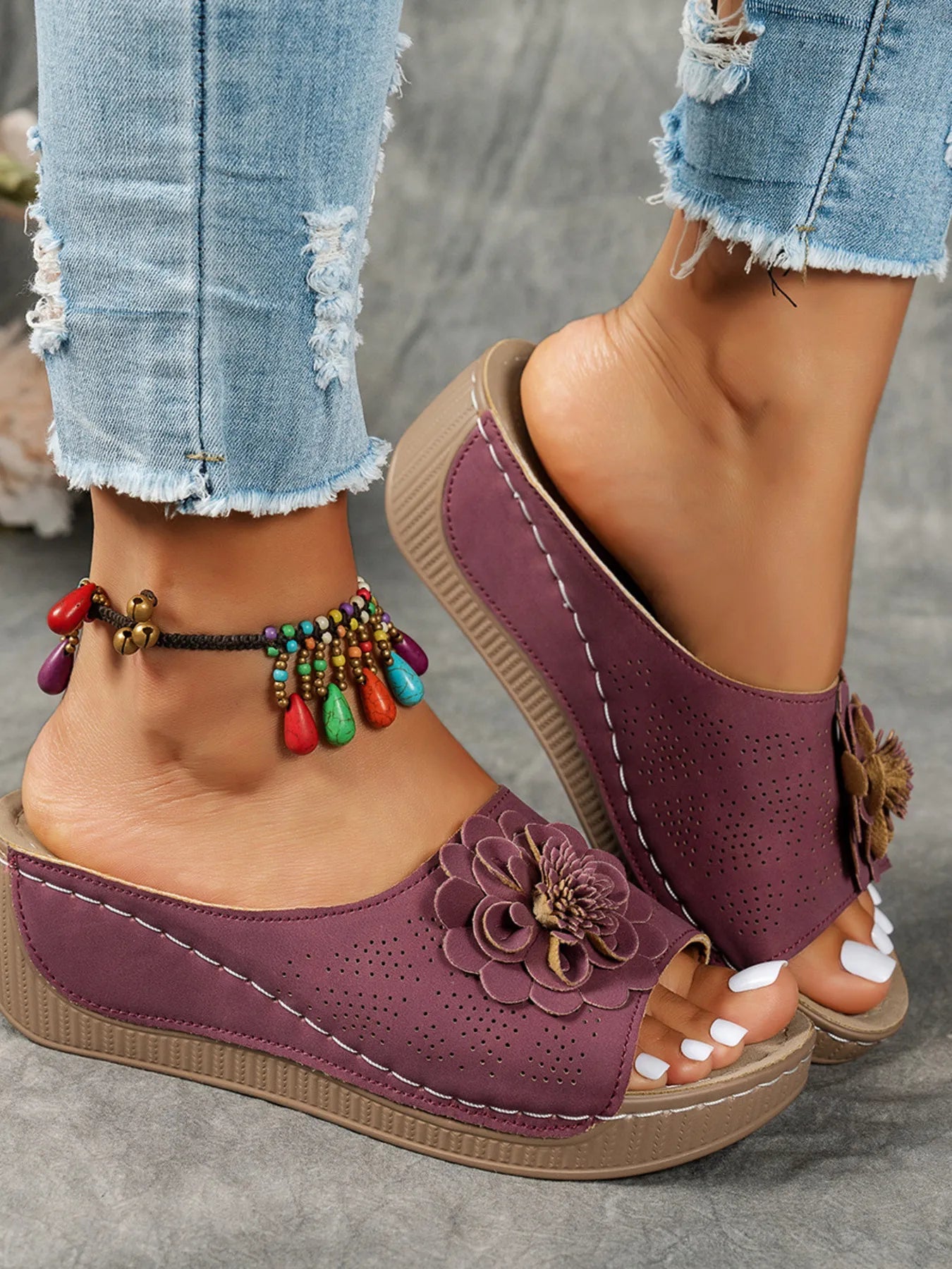 Flower Peep Toe Wedge Sandals  Shop One Place
