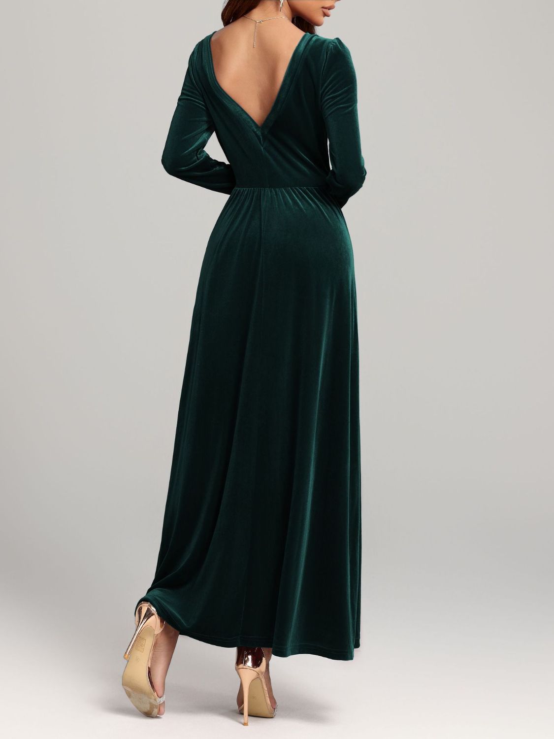 Velvet Square Neck Long Sleeve Dress  Shop One Place