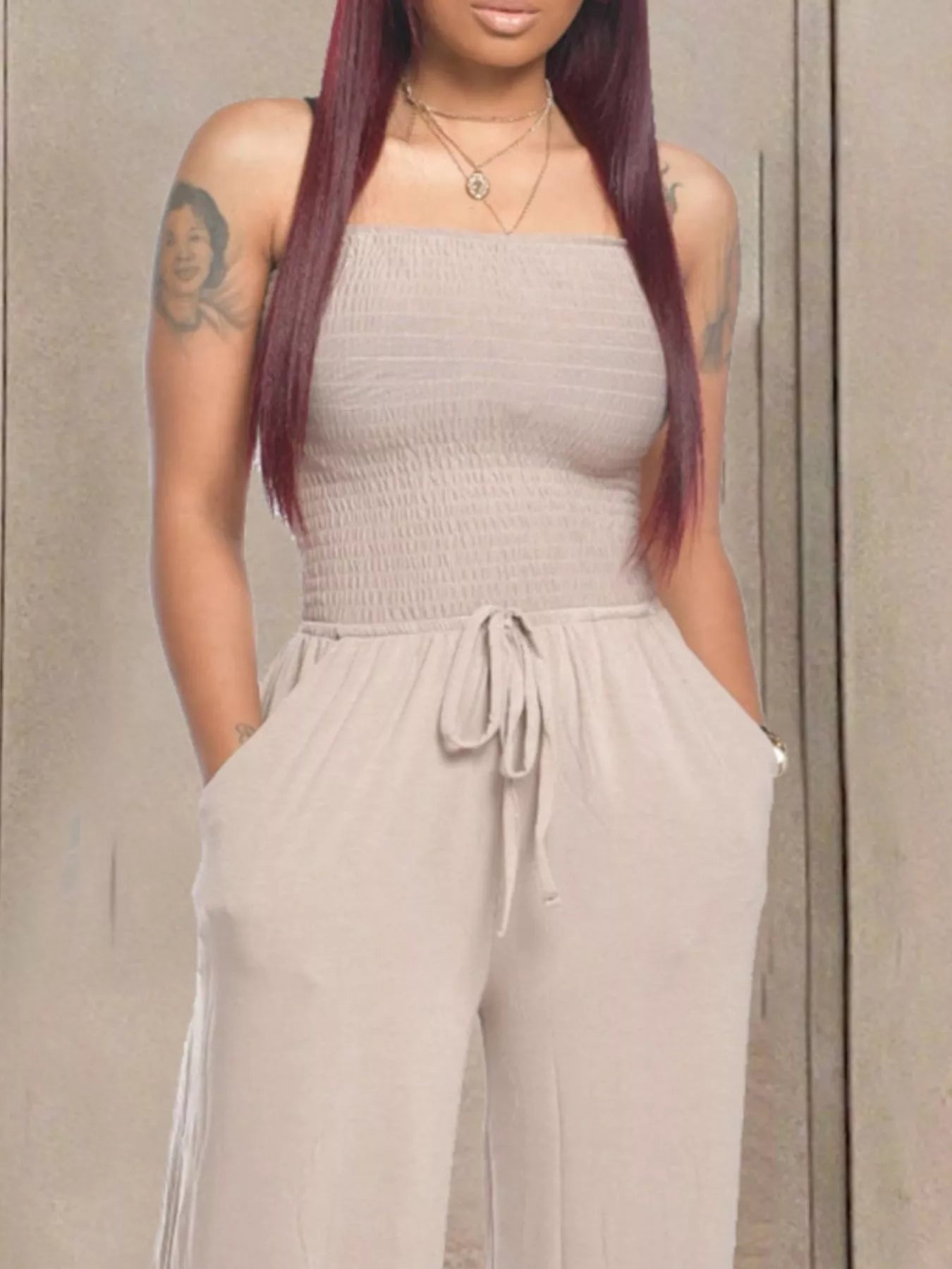 Strapless Smocked Wide-Leg Jumpsuit  Shop One Place