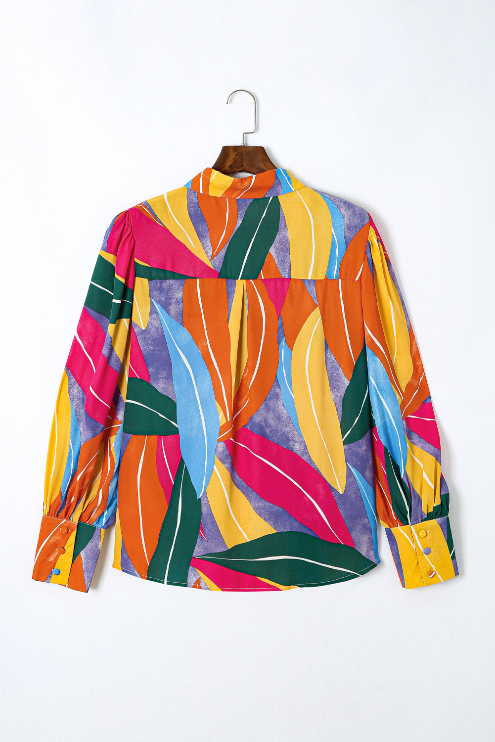 Multicolor Abstract Print Puff Sleeve Plus Size Shirt