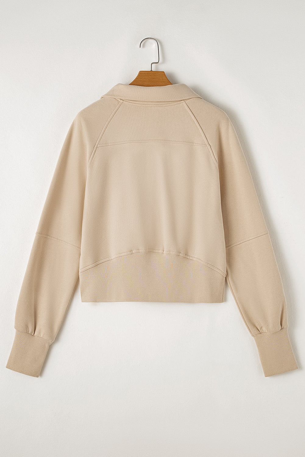 Zip Up Stand Collar Ribbed Thumbhole Sleeve Sweatshirt