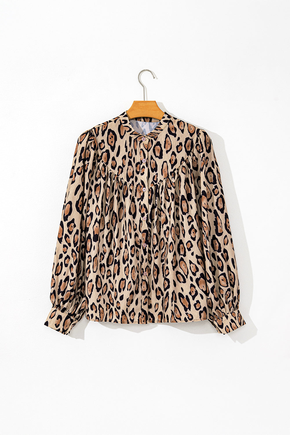 Light French Beige Leopard Print Balloon Sleeve Loose Blouse  Shop One Place