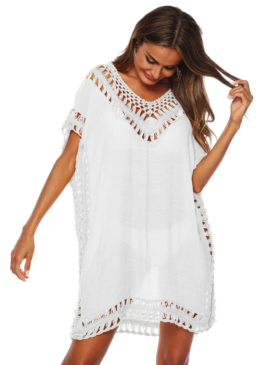 Bohemian Crochet Trim Beach Cover Up Dress  Shop One Place