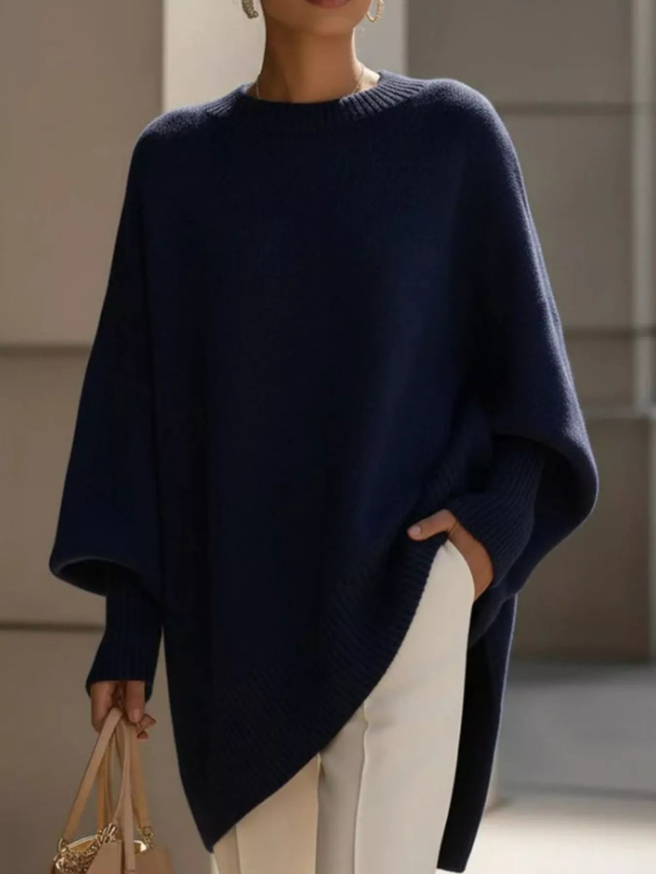 Oversized Batwing Sleeve Round Neck Sweater  Shop One Place