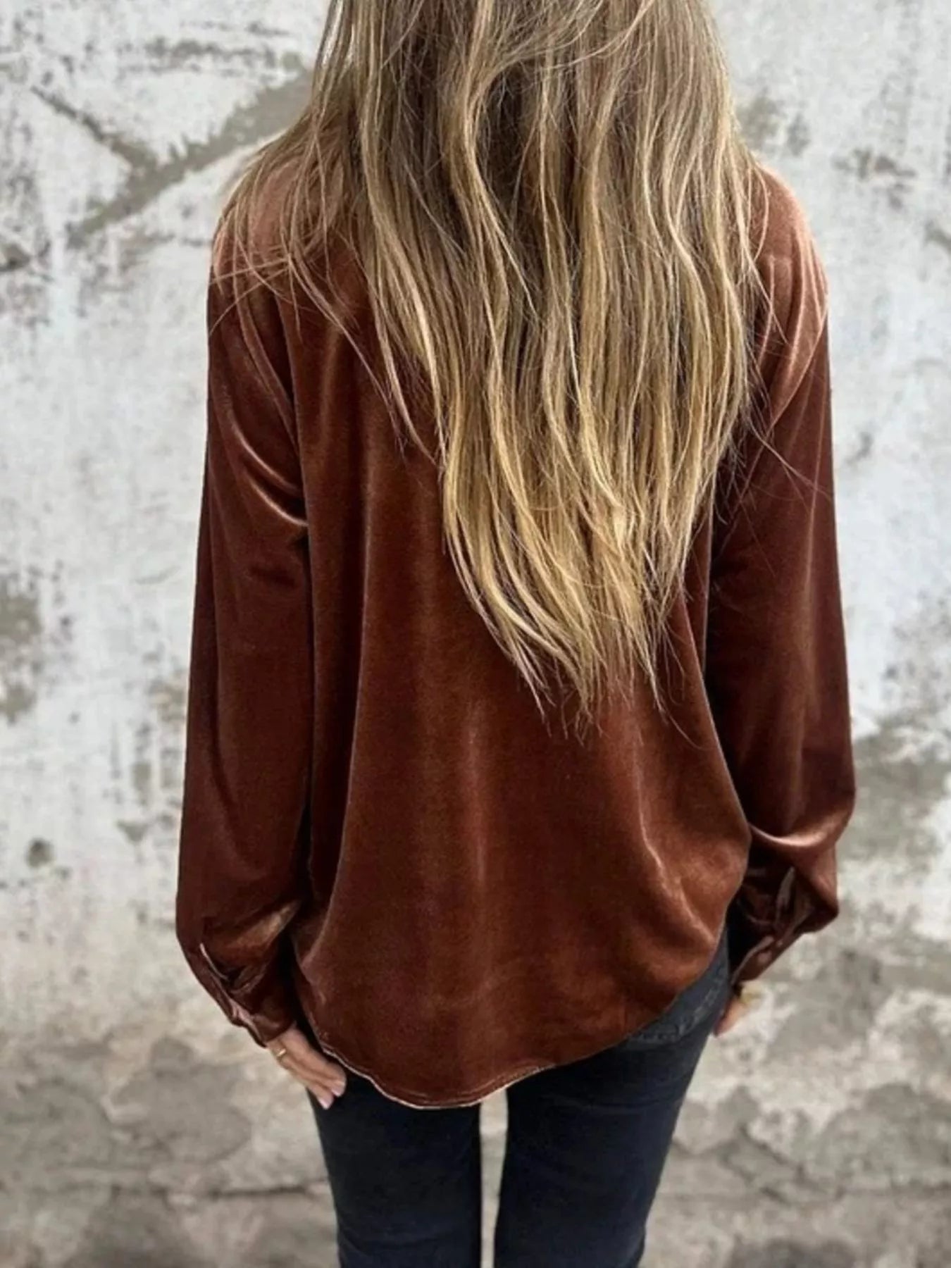 Full Size Velvet Button-Up Long Sleeve Shirt Plus Size  Shop One Place