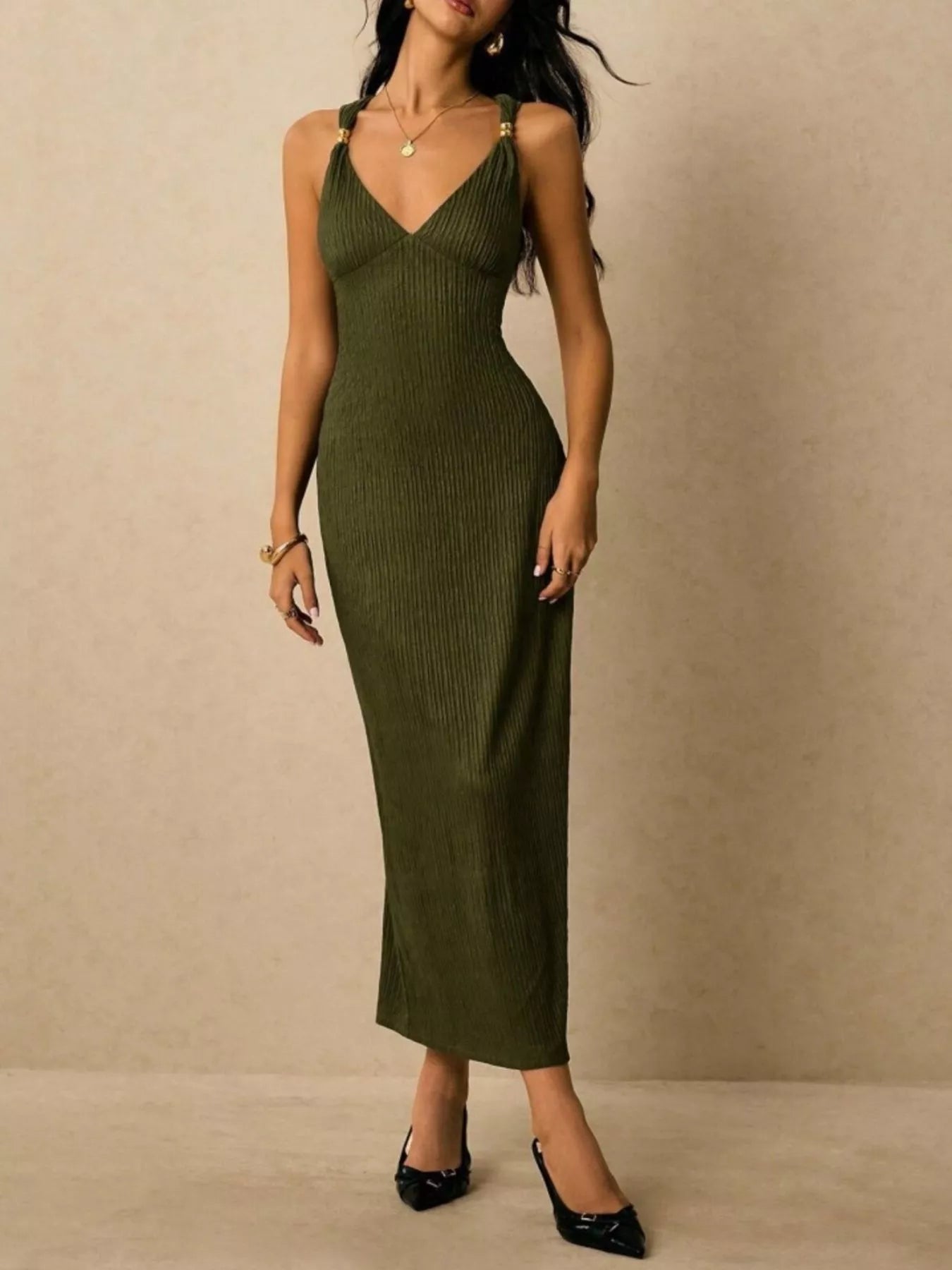 Sleeveless Ribbed Knit Midi Dress  Shop One Place