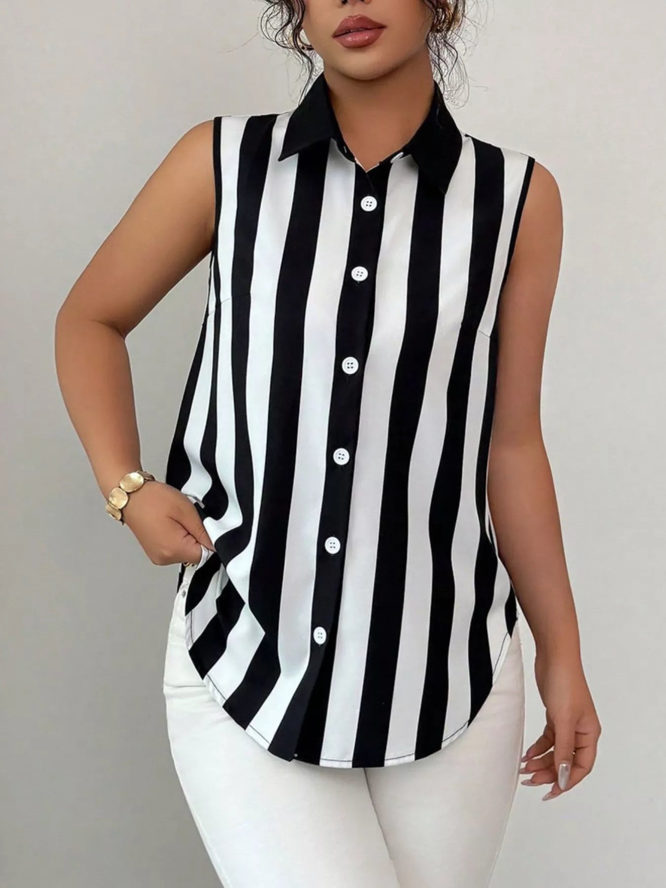 Button Up Sleeveless Shirt  Shop One Place