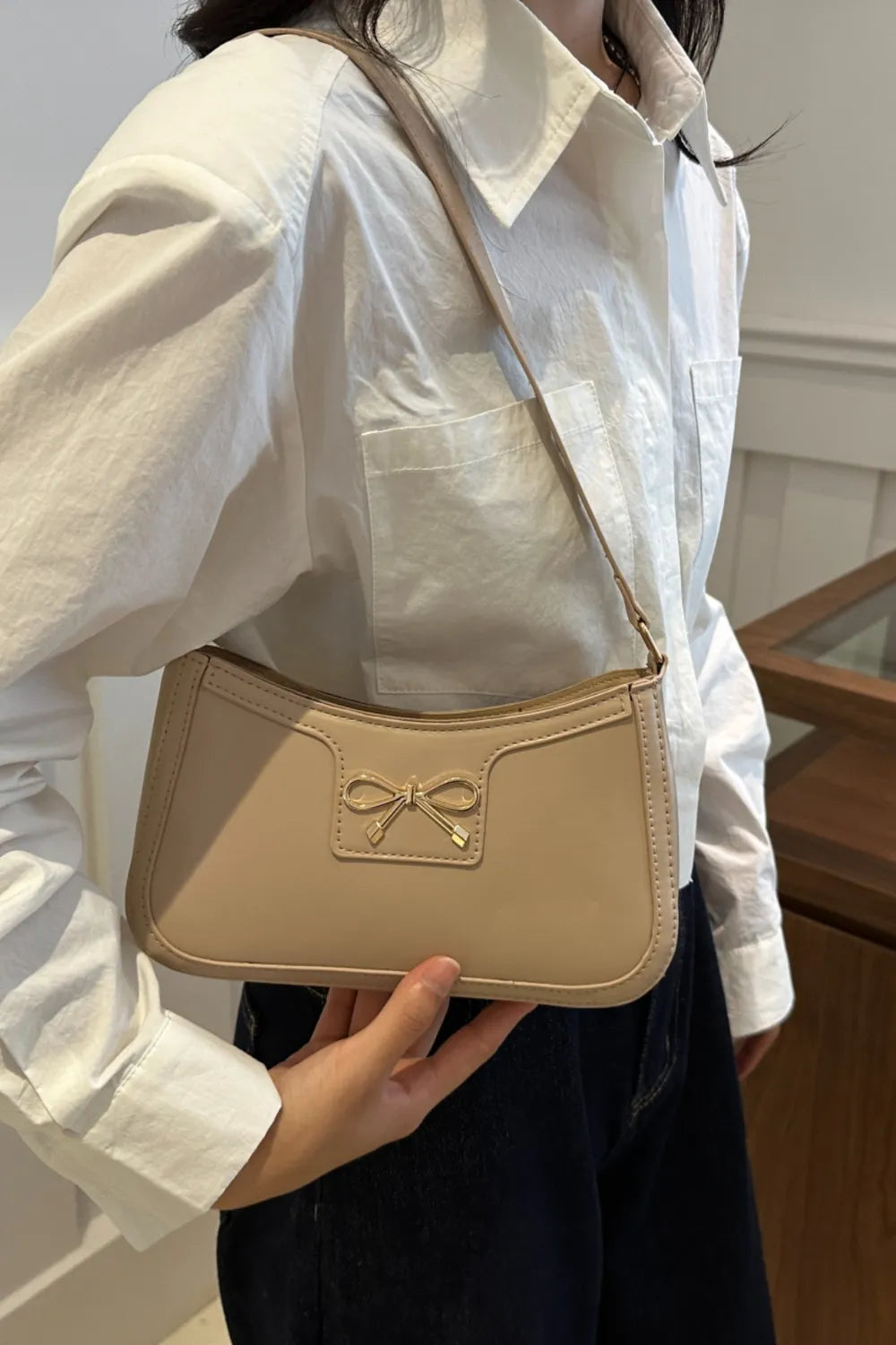 Bow Trim PU Leather Shoulder Bag  Shop One Place