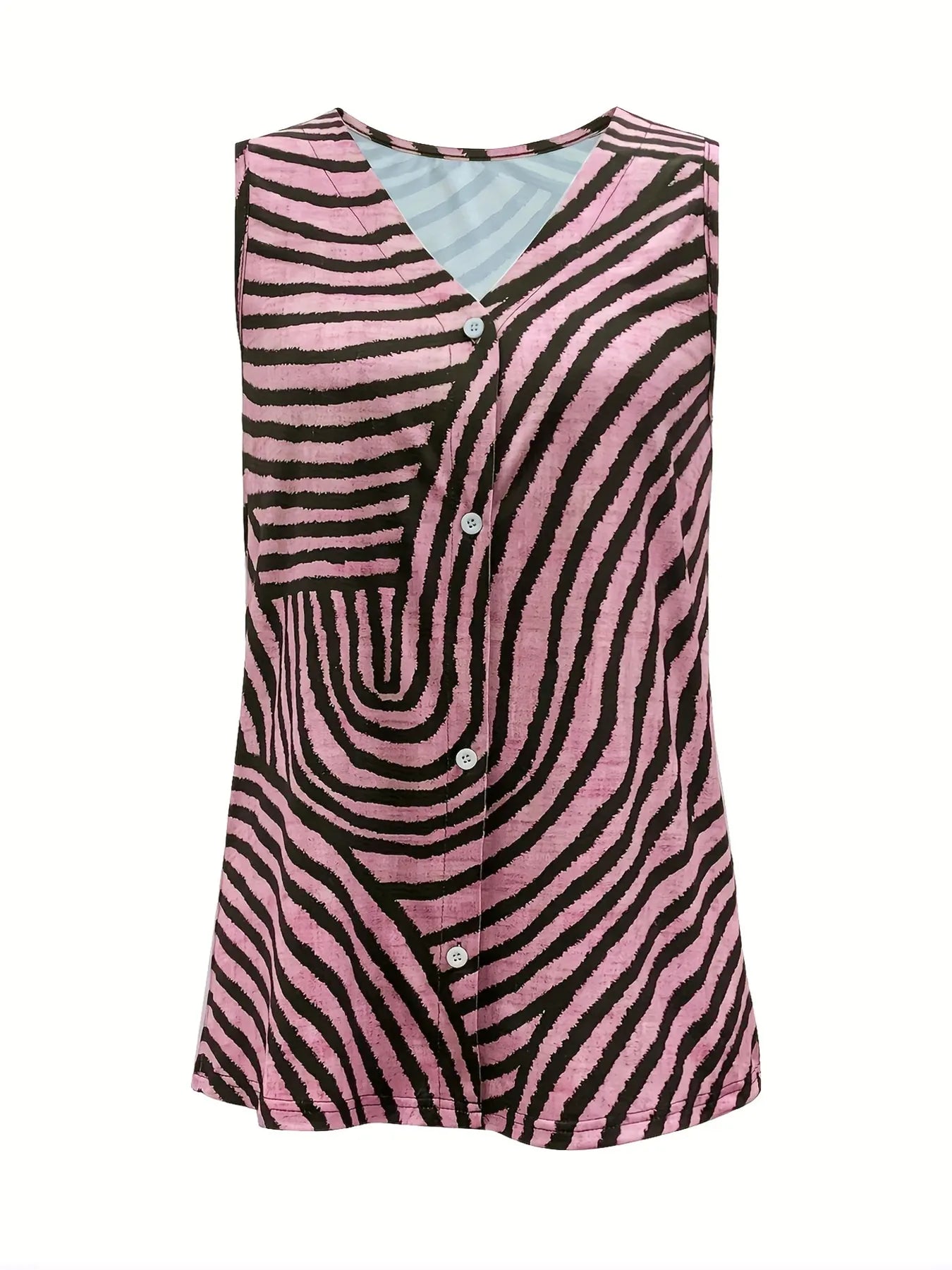 Sleeveless Zebra Print Button-Up Tank Top  Shop One Place