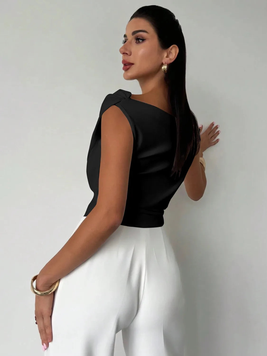 Asymmetrical Ruched Short Sleeve Top  Shop One Place