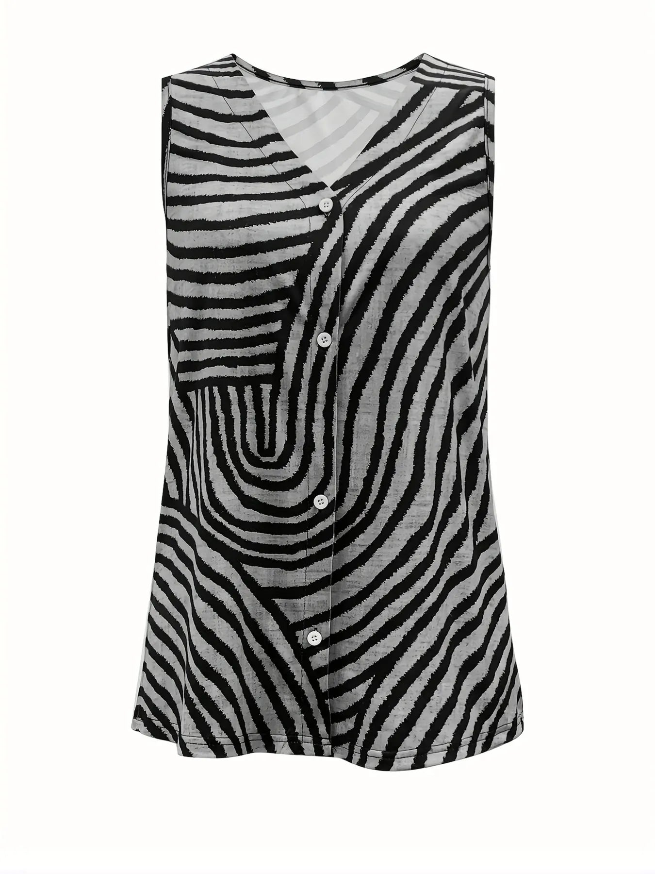 Sleeveless Zebra Print Button-Up Tank Top  Shop One Place