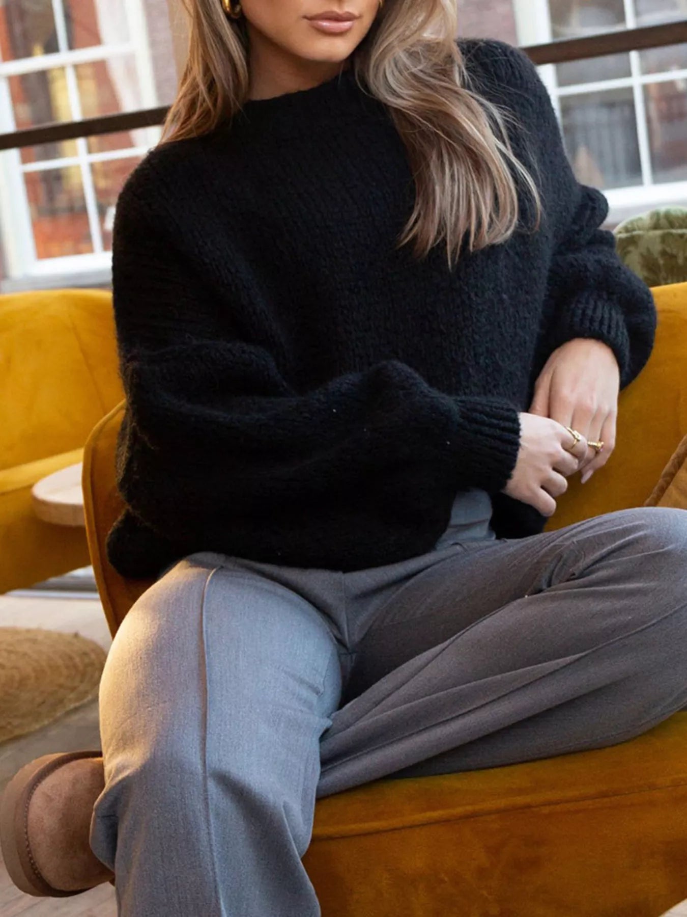 Round Neck Dropped Shoulder Sweater  Shop One Place