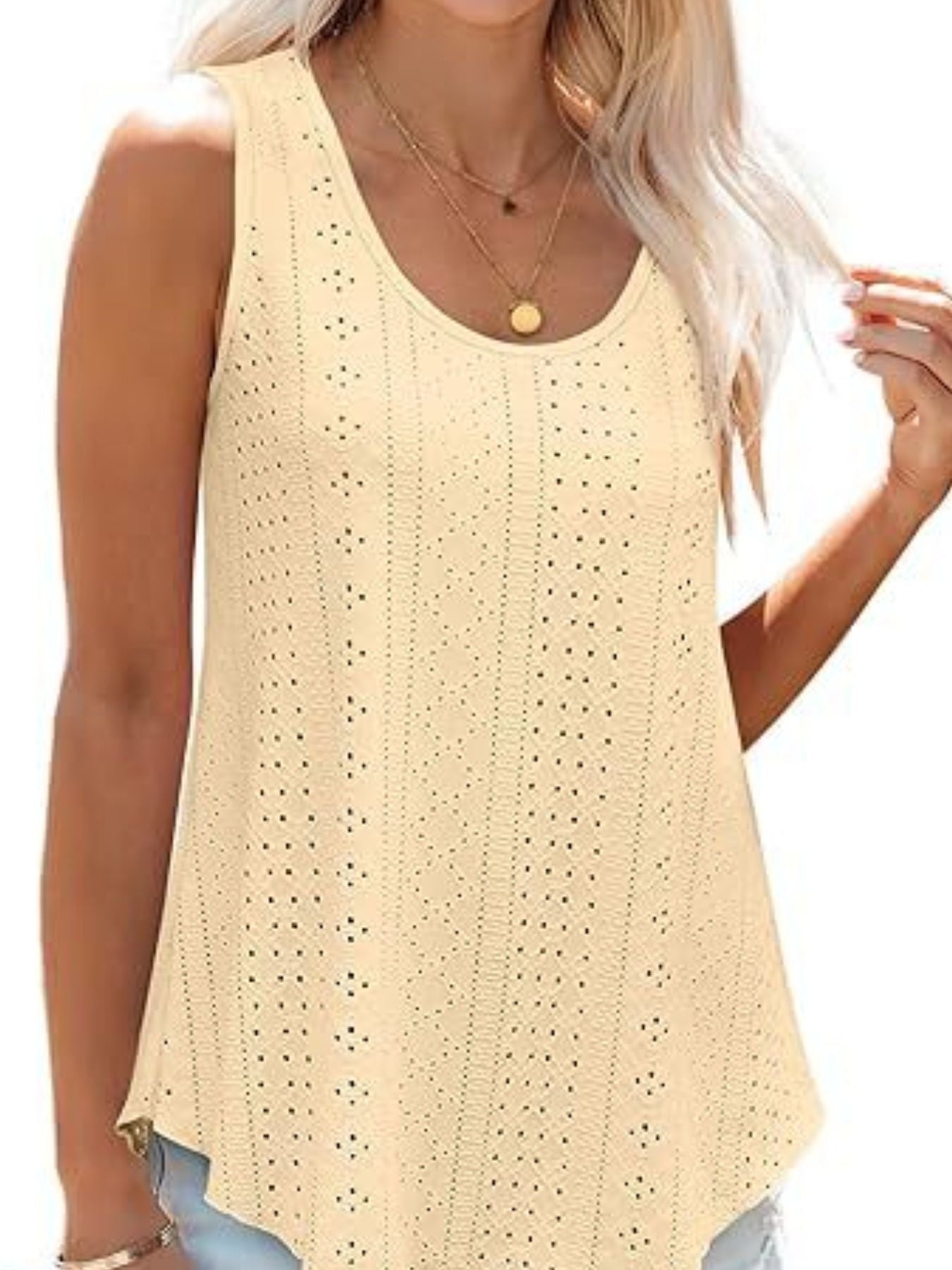 Eyelet Scoop Neck Tank  Shop One Place