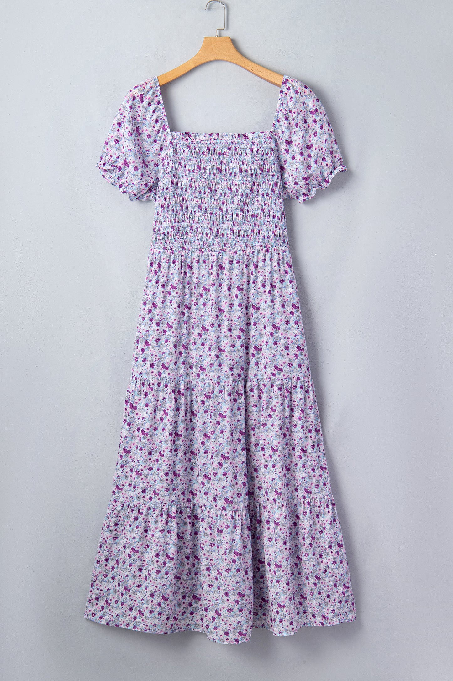Purple Plus Size Floral Print Square Neck Smocked Maxi Dress  Shop One Place
