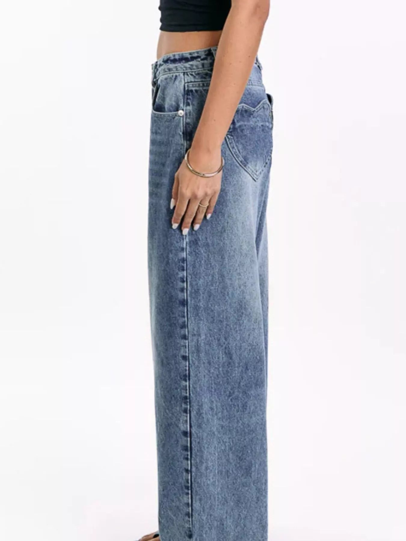 Pocketed Wide leg Jeans  Shop One Place