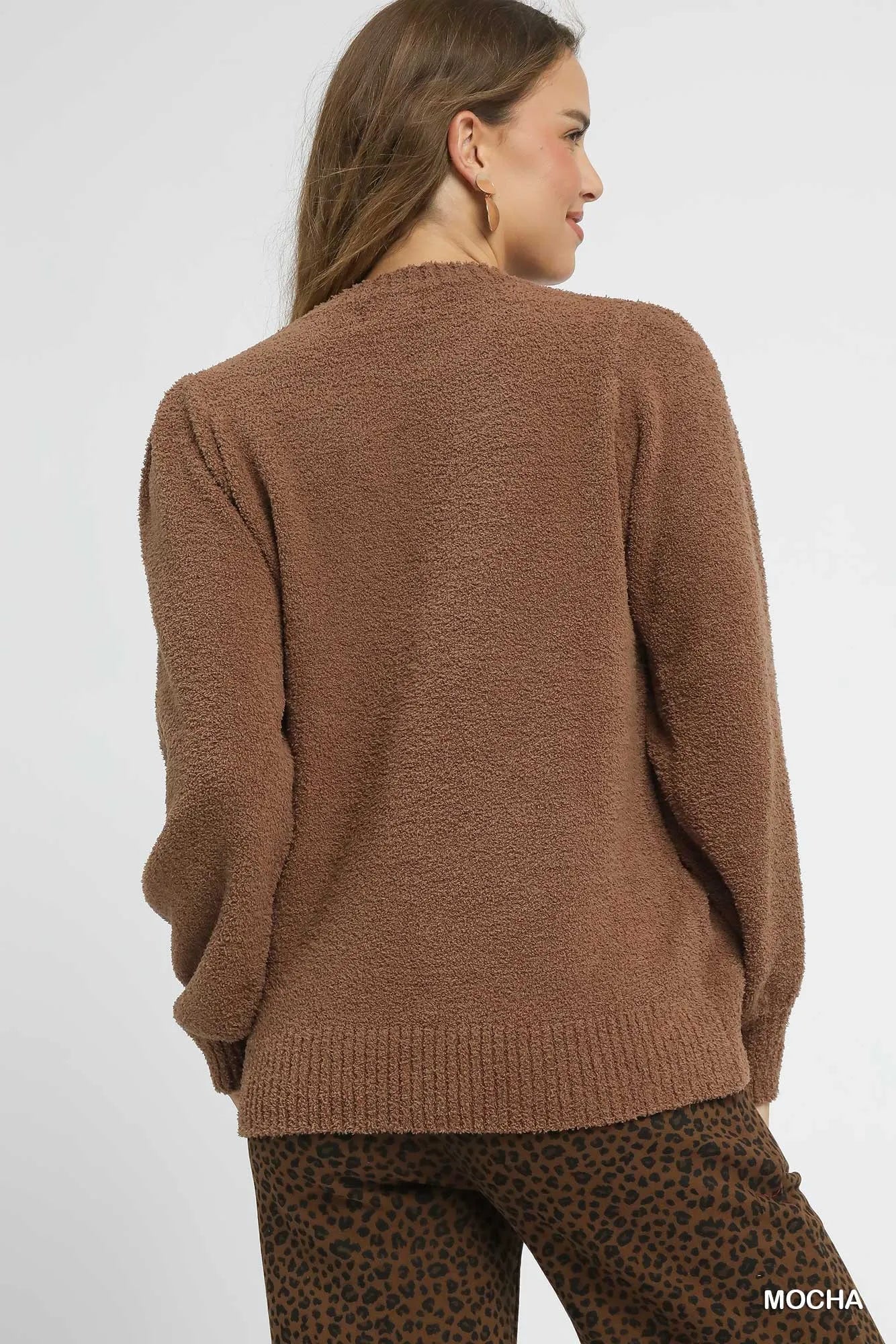 Umgee Textured Long Sleeve Sweater with Ribbed Trim  Shop One Place
