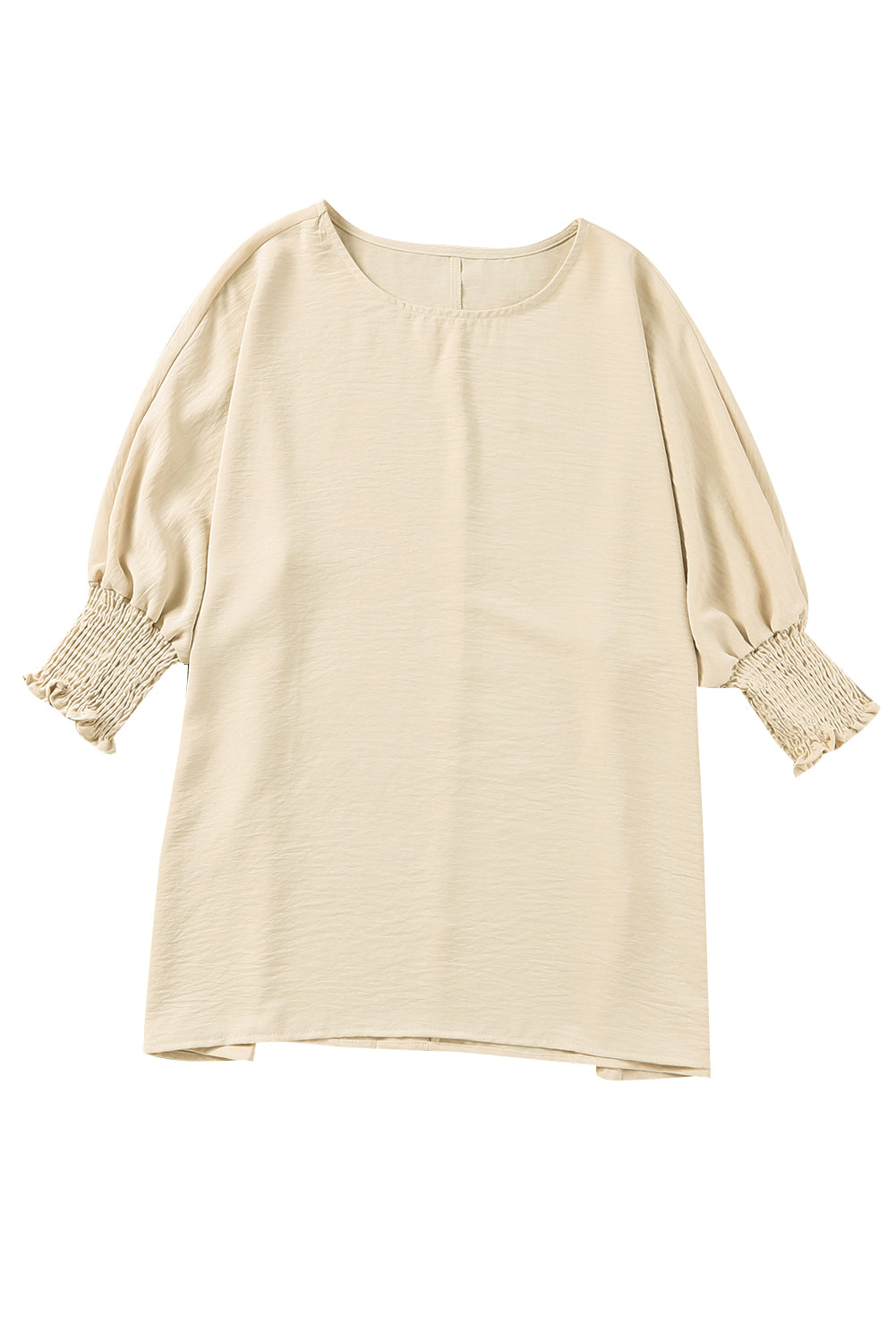 White Plain & Casual Shirred Cuffs Half Sleeve Top