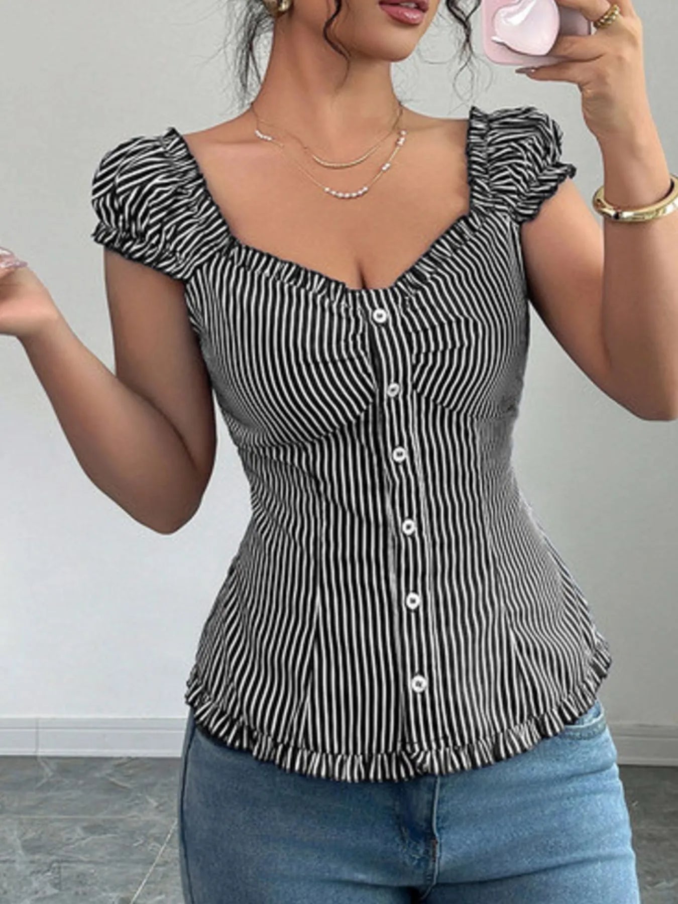 Striped Cap Sleeve Shirt  Shop One Place
