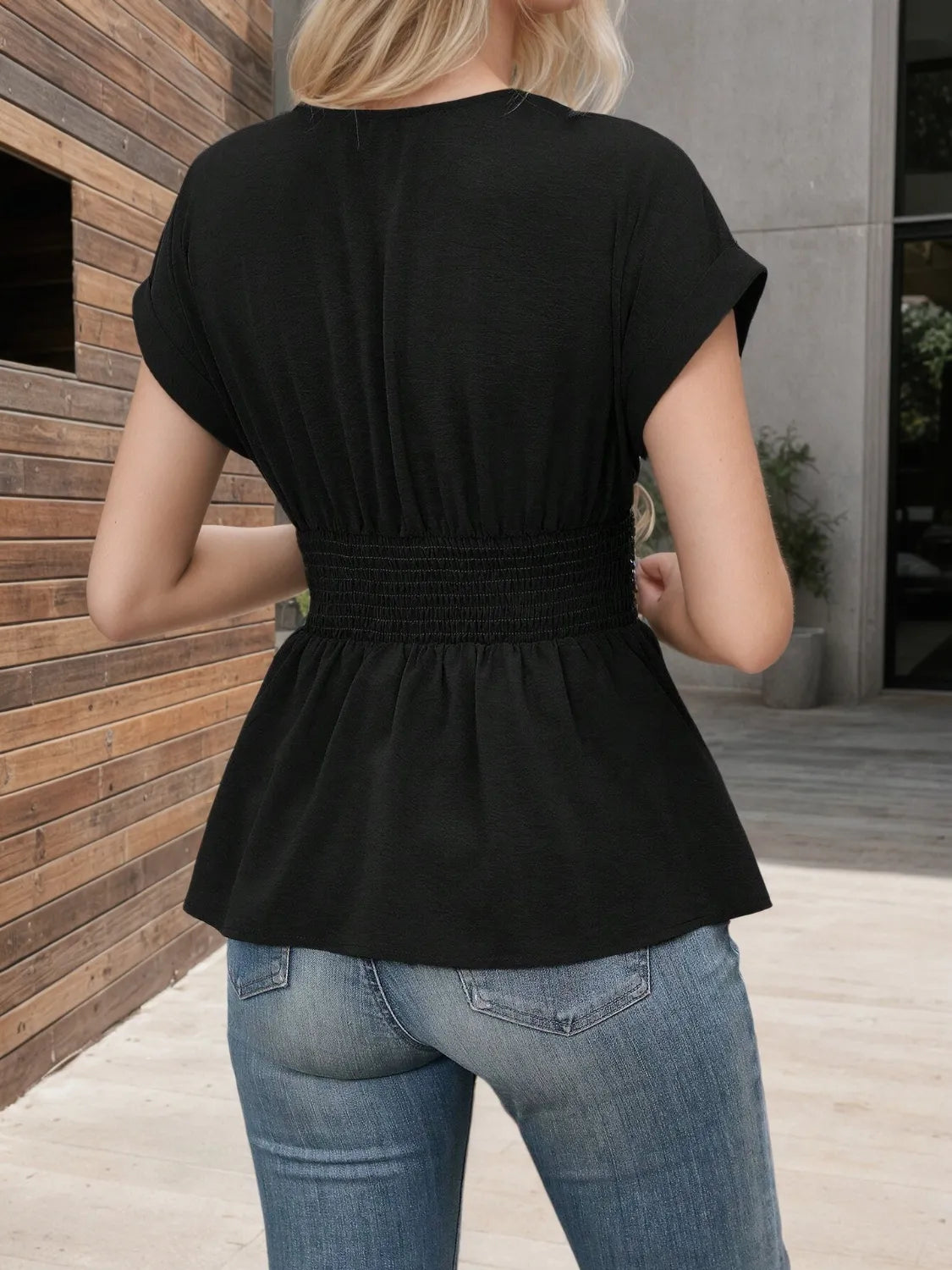 Surplice Short Sleeve Blouse  Shop One Place