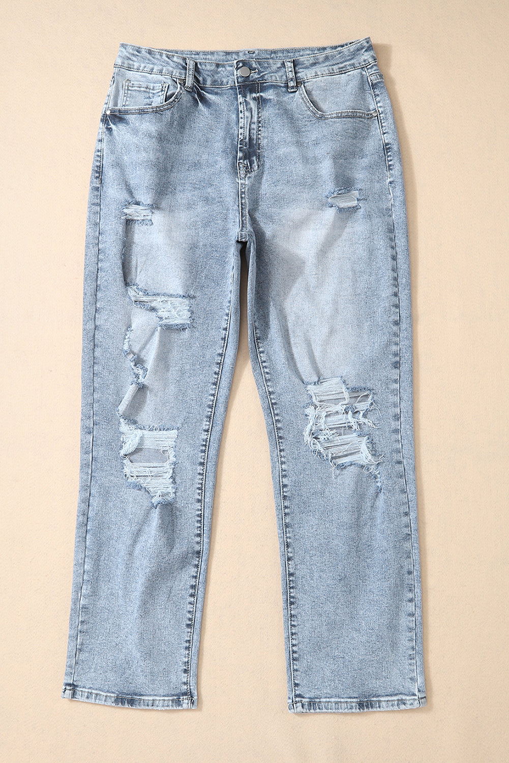 Navy Blue Light Wash Frayed Slim Fit High Waist Jeans