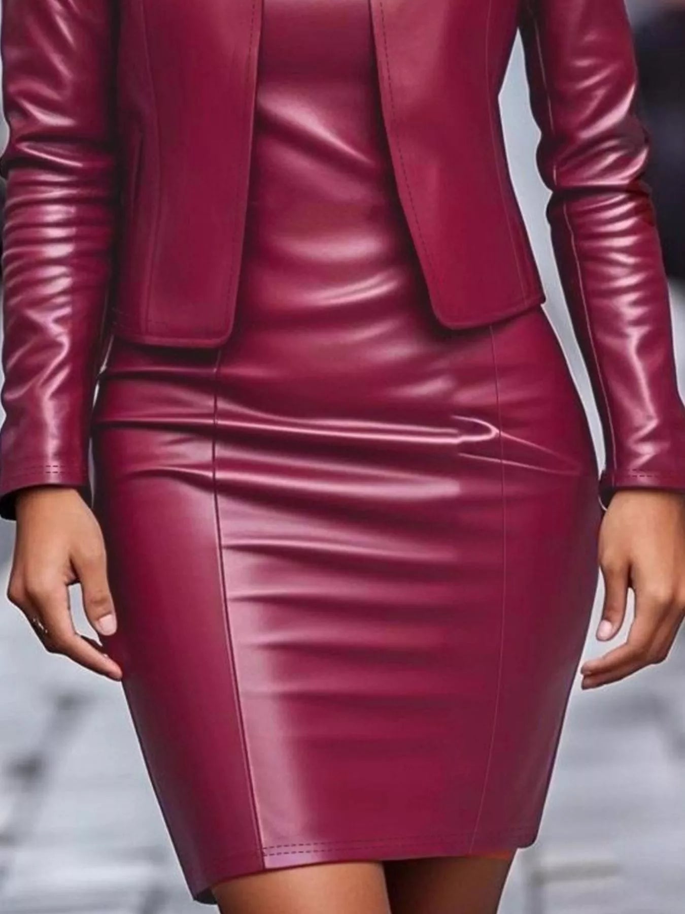 Open Front Leather Jacket & Dress Set  Shop One Place
