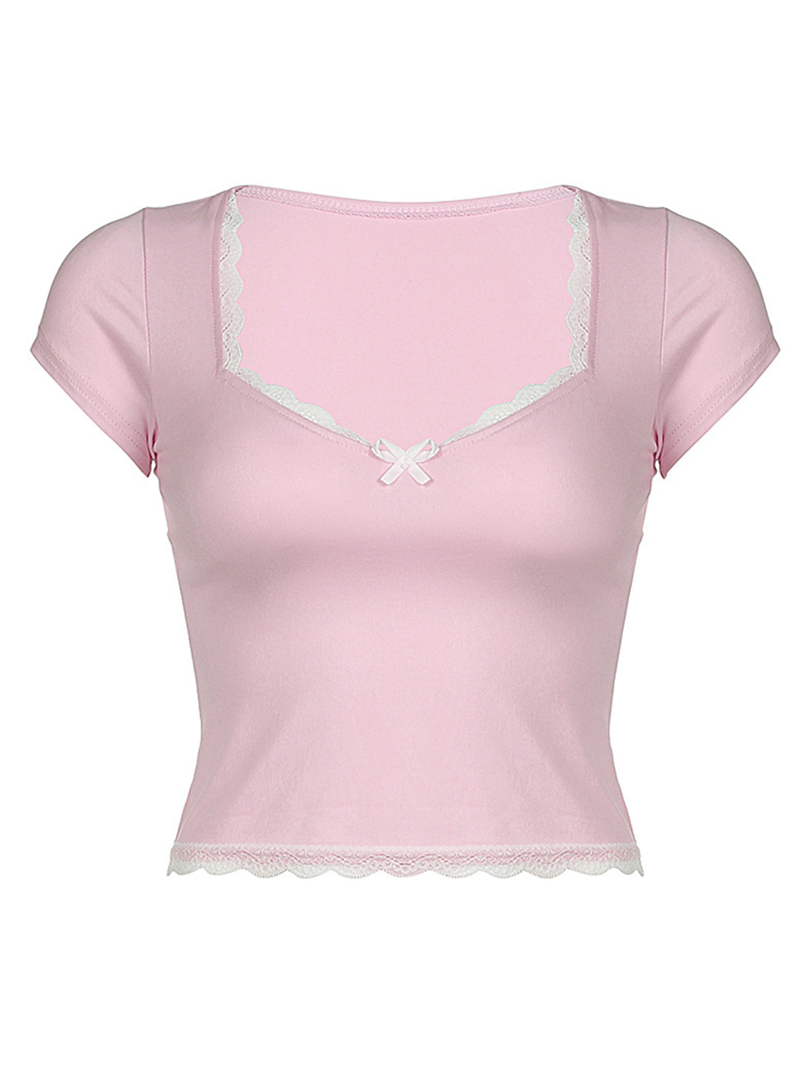 Lace Detail Sweetheart Neck Short Sleeve T-Shirt  Shop One Place