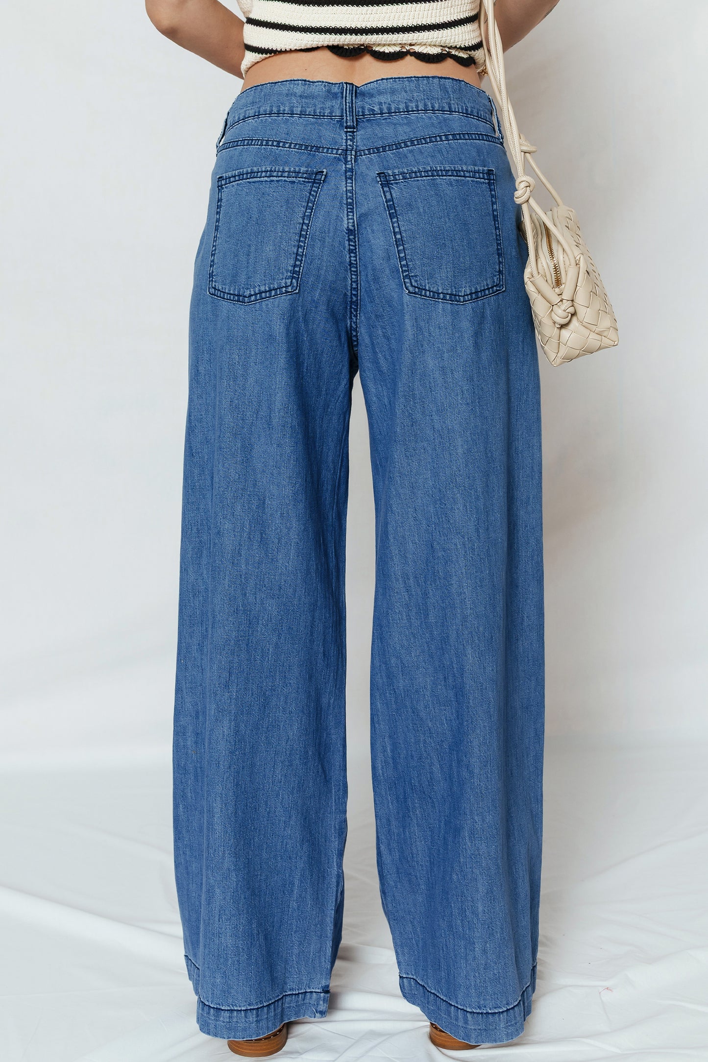 Dusk Blue Lace-up Pull on Wide Leg Jeans  Shop One Place