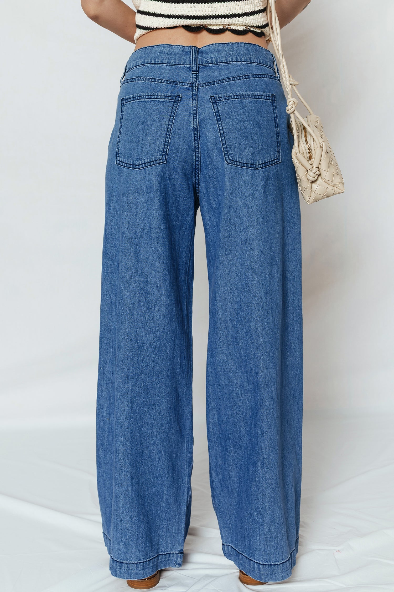 Dusk Blue Lace-up Pull on Wide Leg Jeans  Shop One Place
