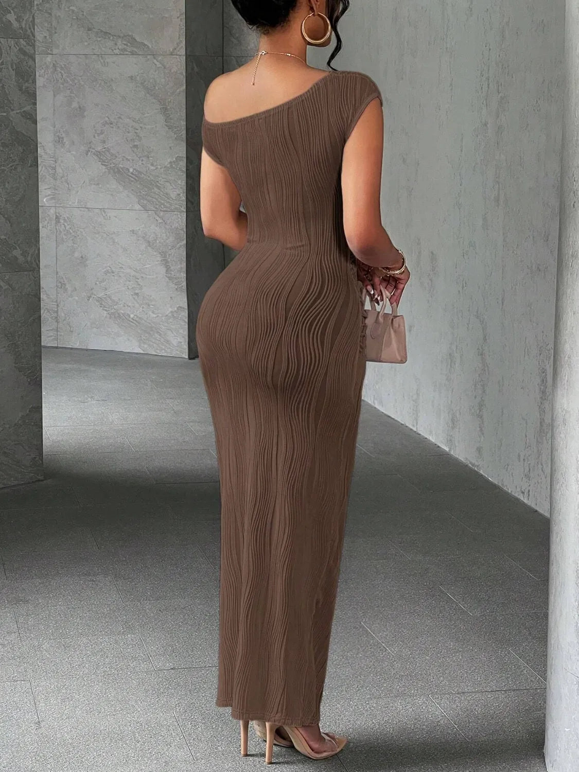 Textured Single Shoulder Maxi Dress  Shop One Place