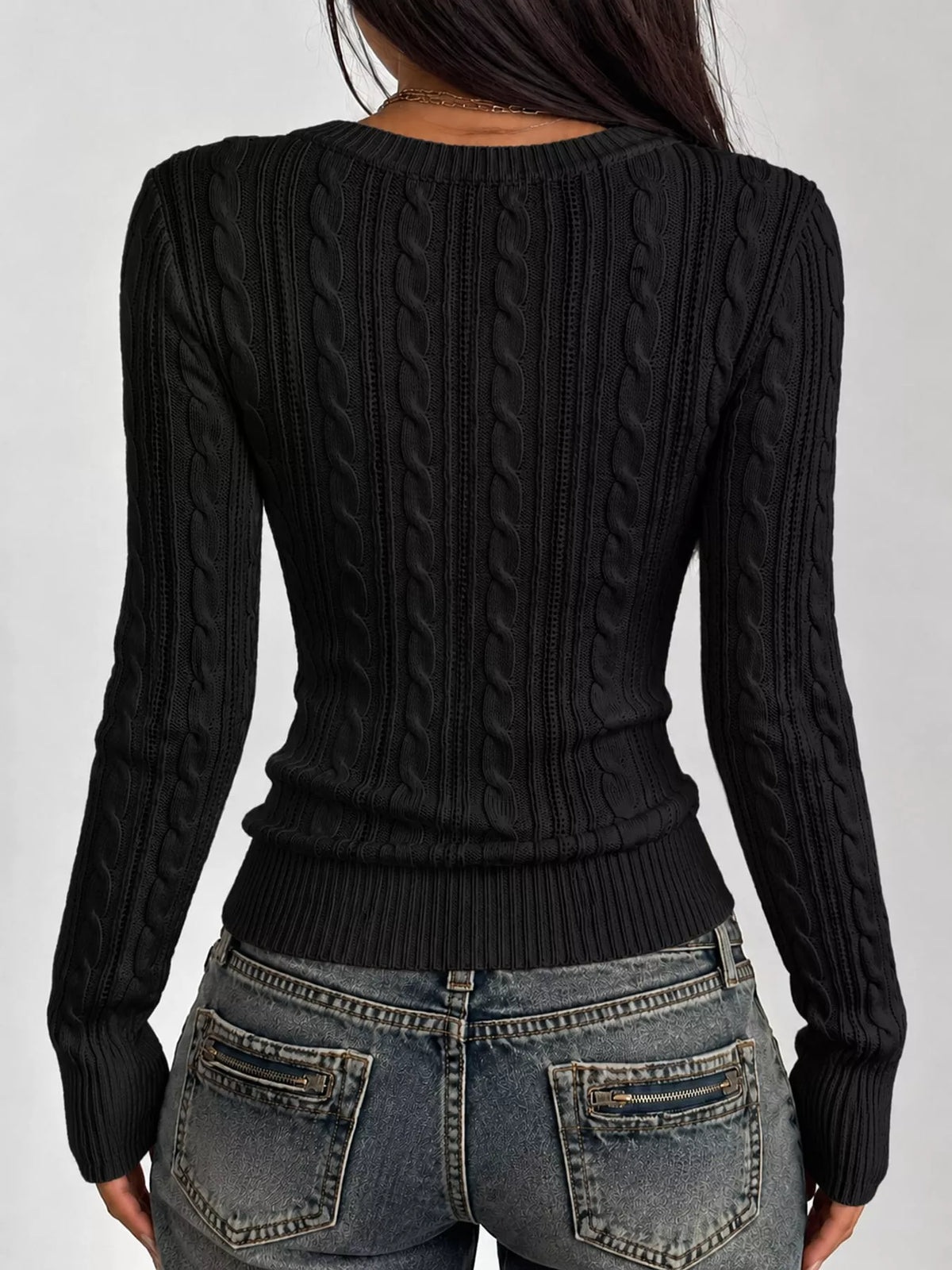 Women's Deep V-Neck Cable Knit Sweater – view 15