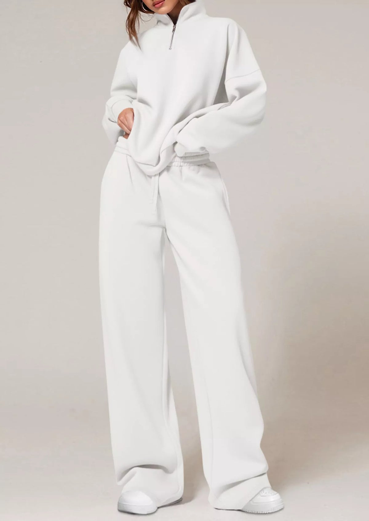 Half-Zip Sweatshirt and Wide-Leg Sweatpants Set  Shop One Place