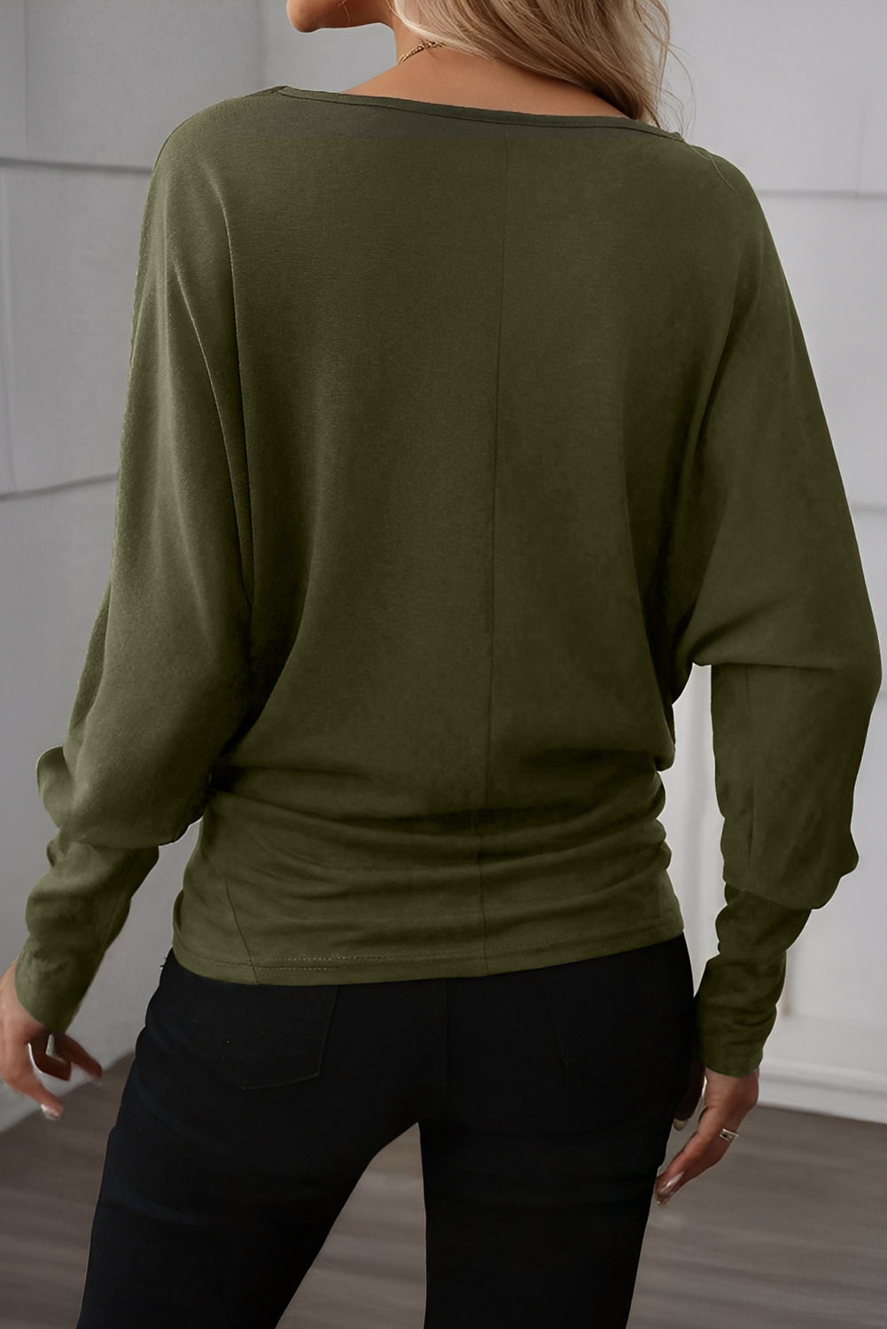 Green Solid Color Round Neck Dolman Sleeve Top  Shop One Place