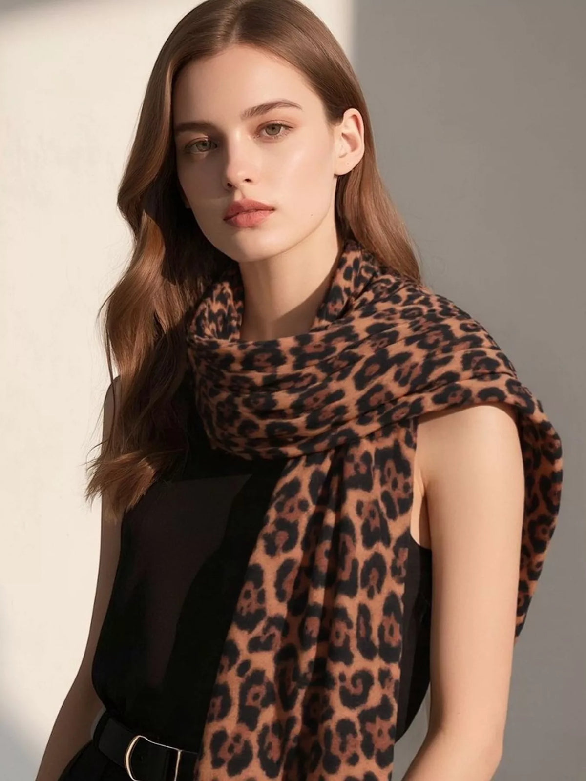 Leopard Print Fringe Scarf