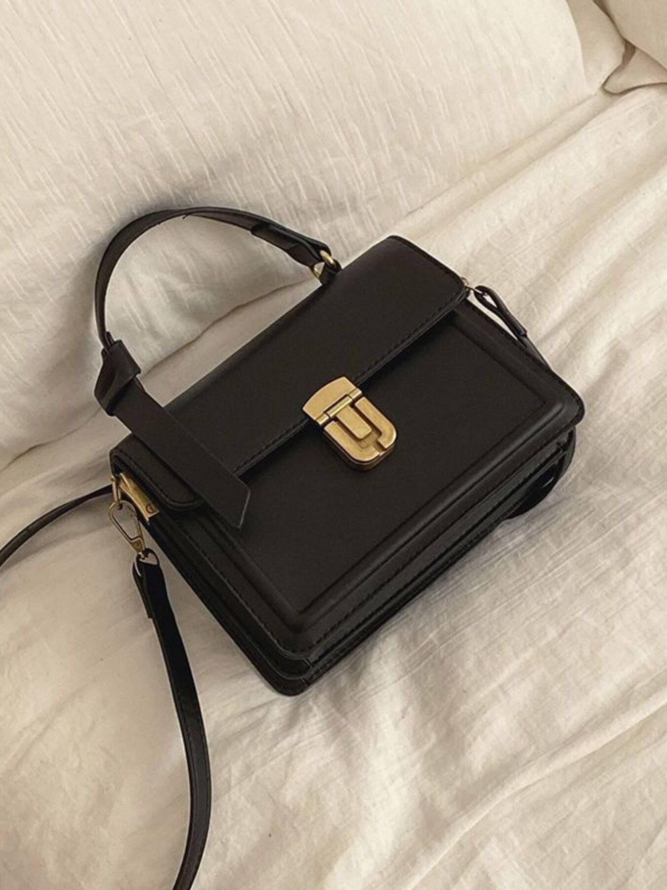 Leather Crossbody Bag with Golden Clasp  Shop One Place