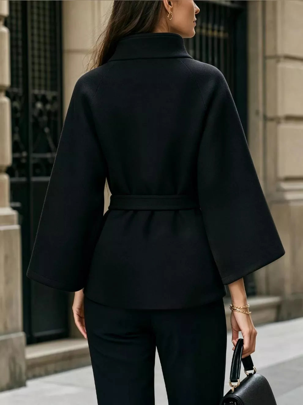 Button Down Cape Coat with Belted Waist  Shop One Place
