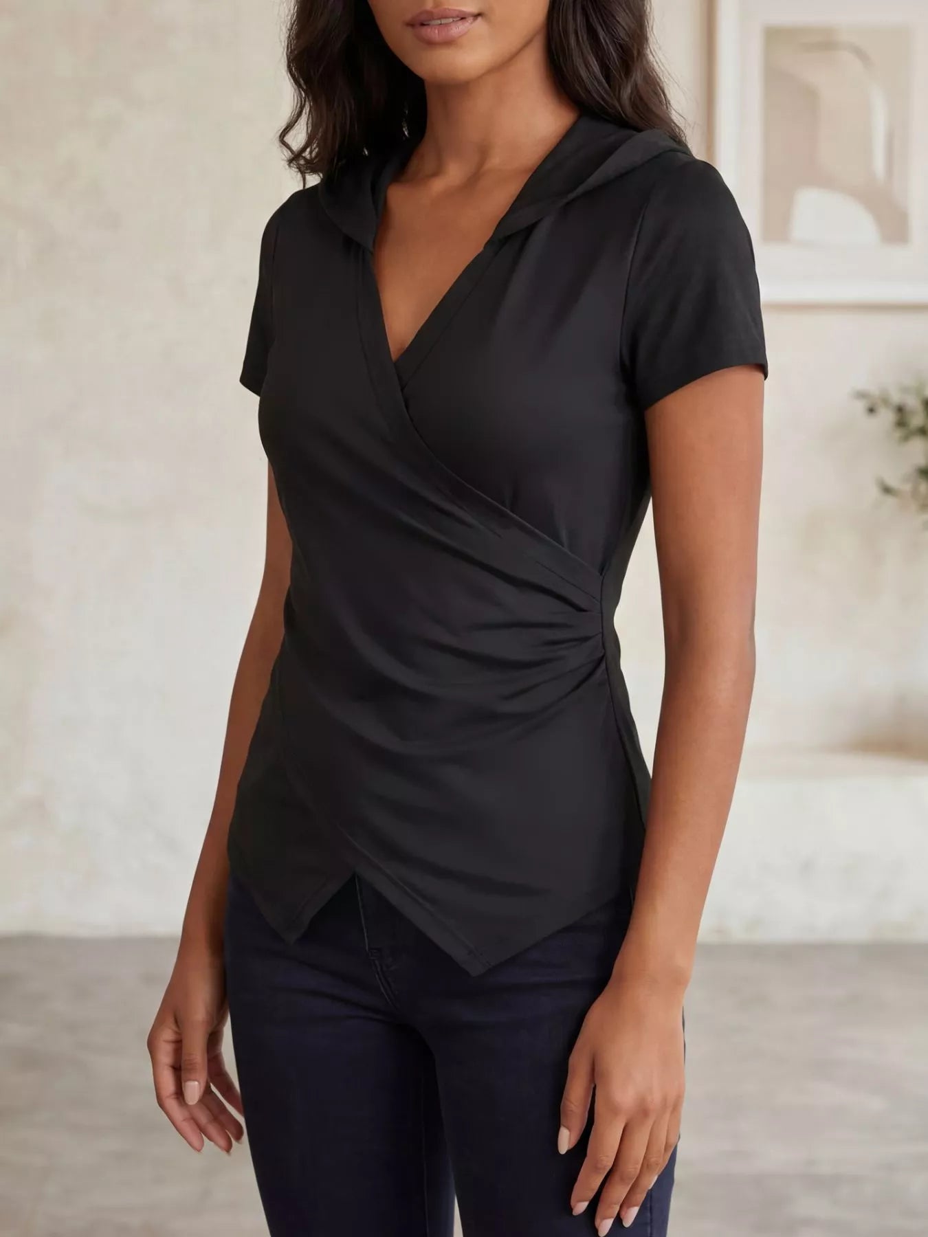 Hooded Wrap Front Slim Fit Top  Shop One Place