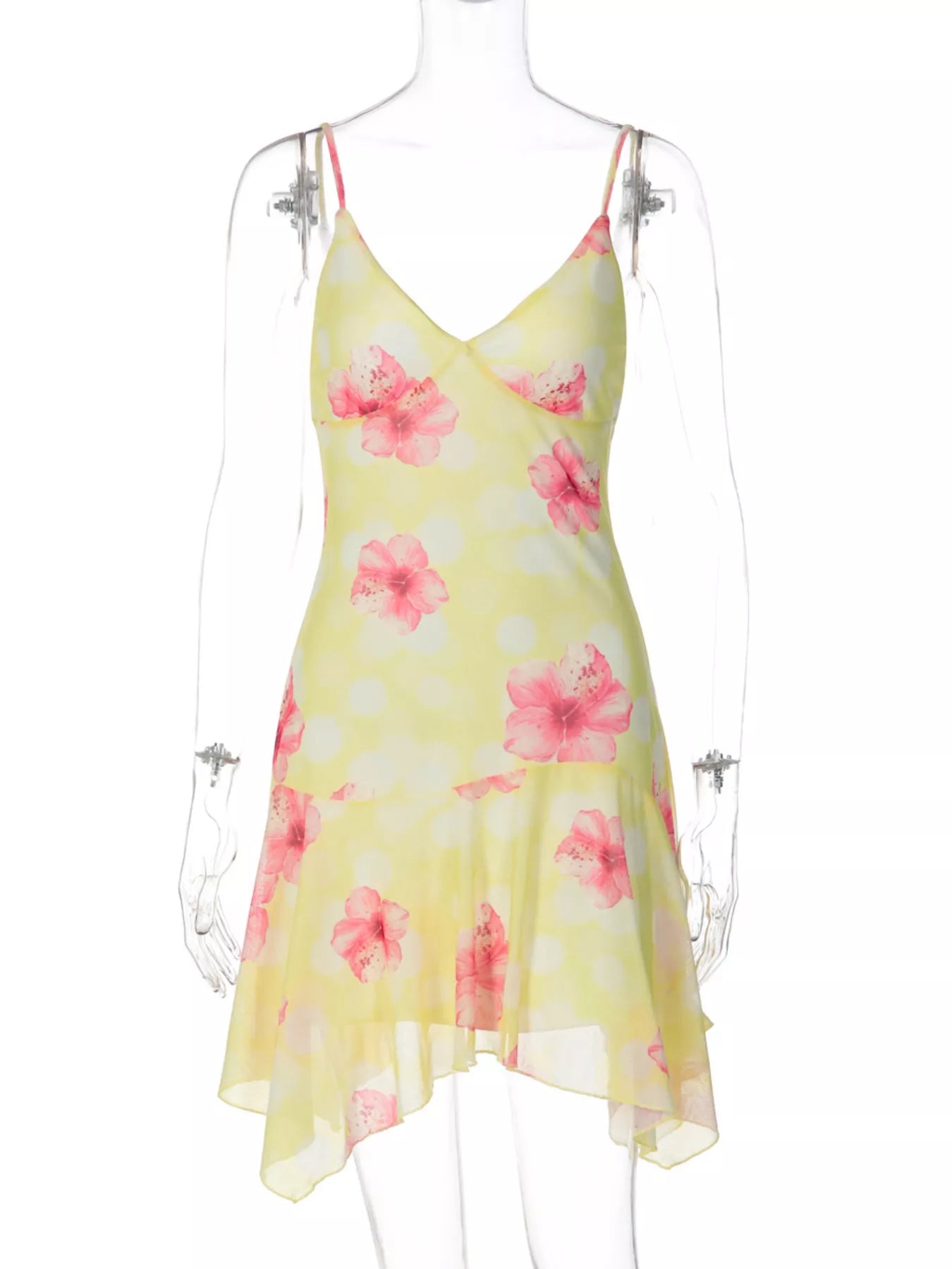 Sheer Floral Print Sleeveless Asymmetrical Mini Dress  Shop One Place