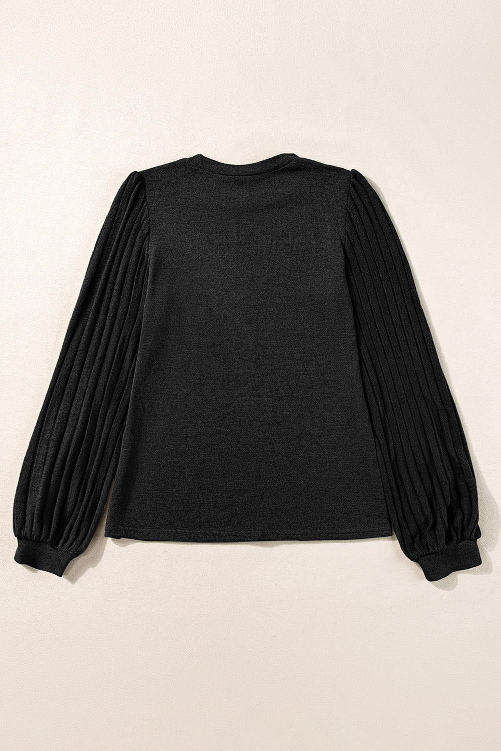 Solid Color Contrast Ribbed Bishop Sleeve Top