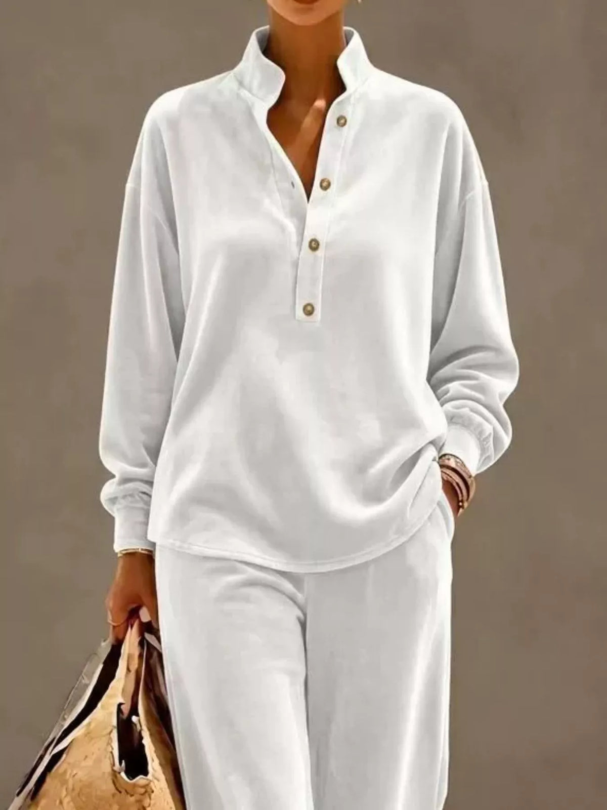 Women's Half-Button Top & Wide-Leg Pants Set – view 16