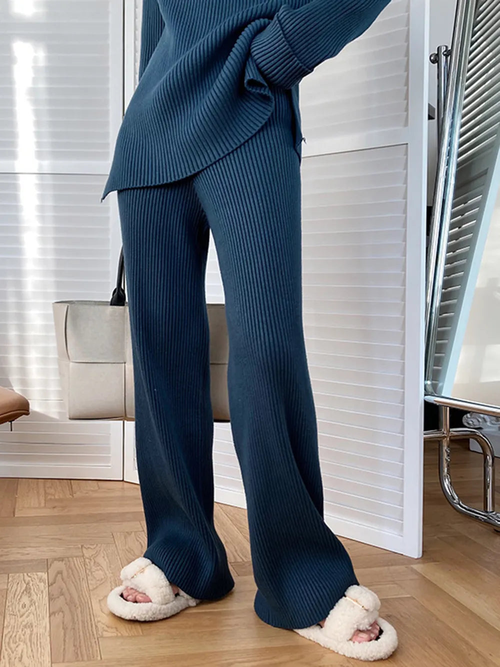 Mock Neck Raglan Sleeve Top and Pants Sweater Set  Shop One Place