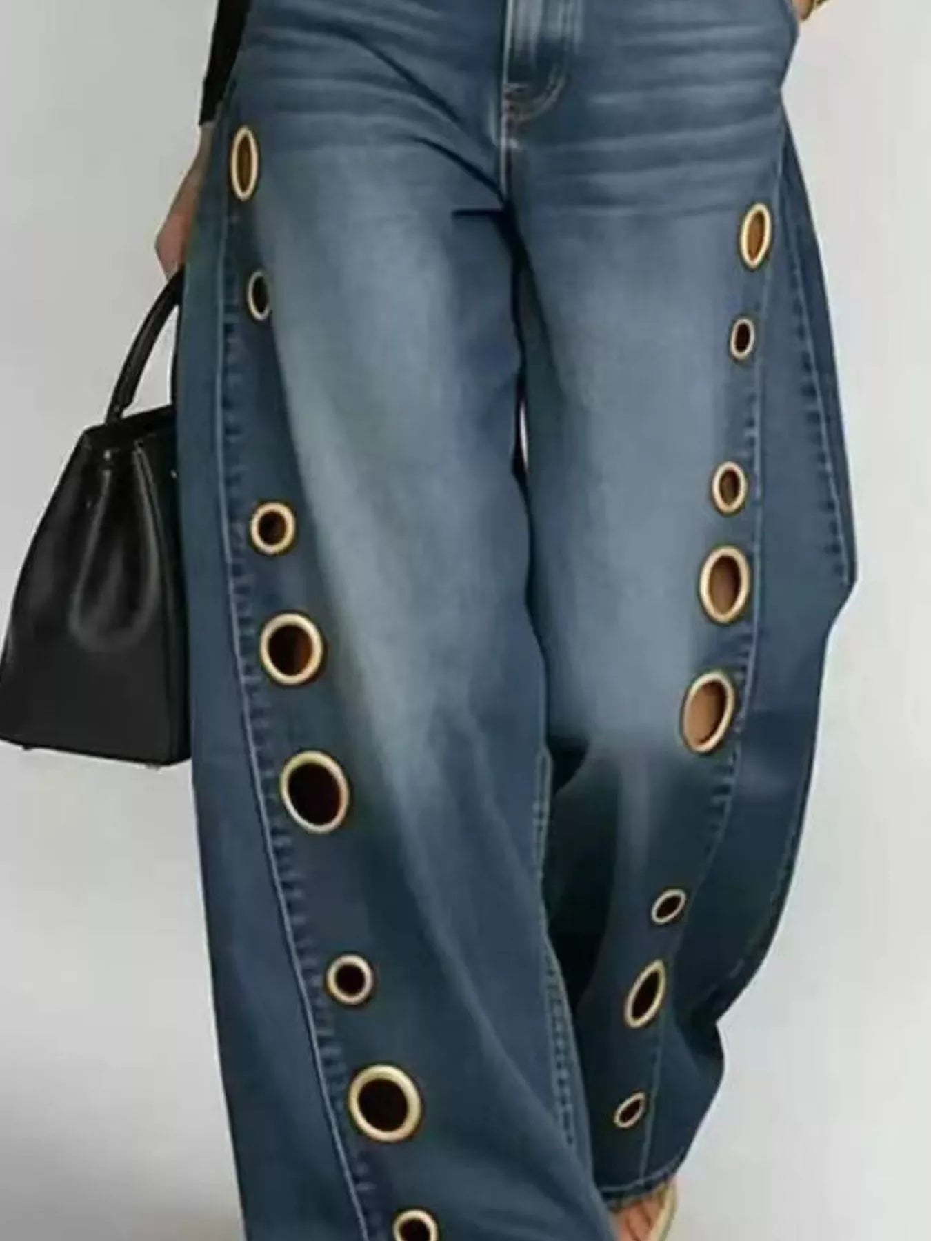 Wide Leg Jeans with Eyelet Details  Shop One Place