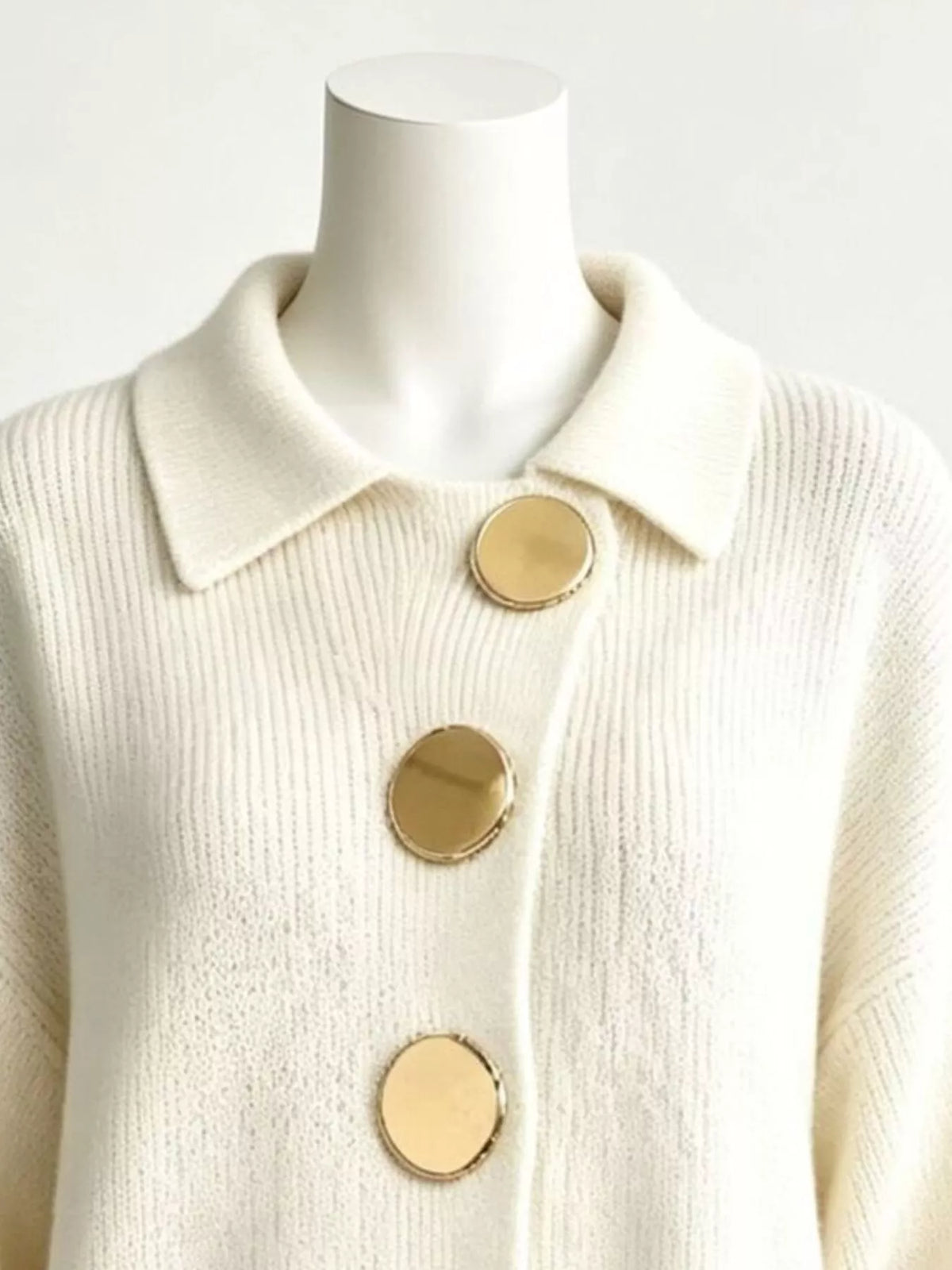Full Size Collared Wavy Hem Knit Cardigan with Metal Button Plus Size  Shop One Place