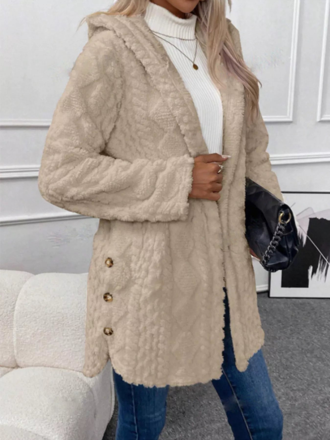 Hooded Button-Down Fleece Outerwear  Shop One Place