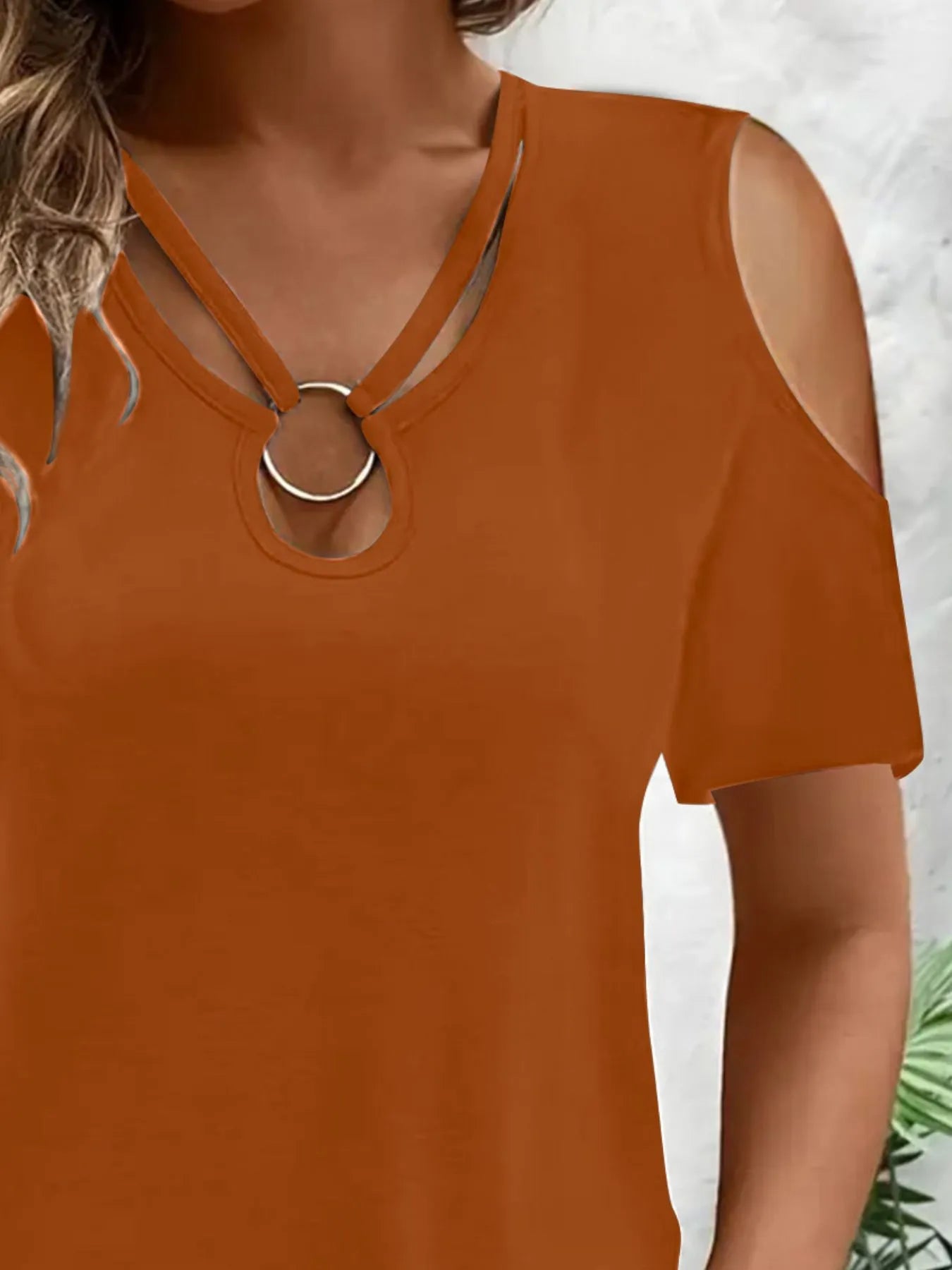 Cold Shoulder T-Shirt with Metal Ring Detail  Shop One Place